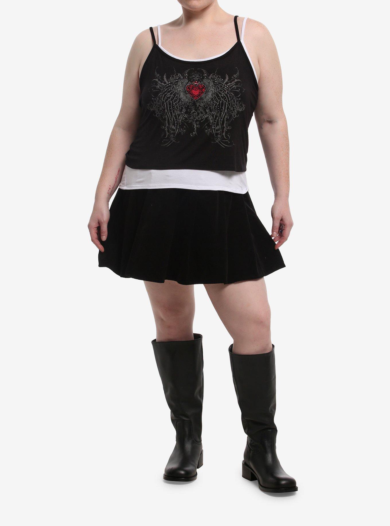 Social Collision Red Heart Filigree Rhinestone Layered Girls Crop Cami Plus Size, , hi-res
