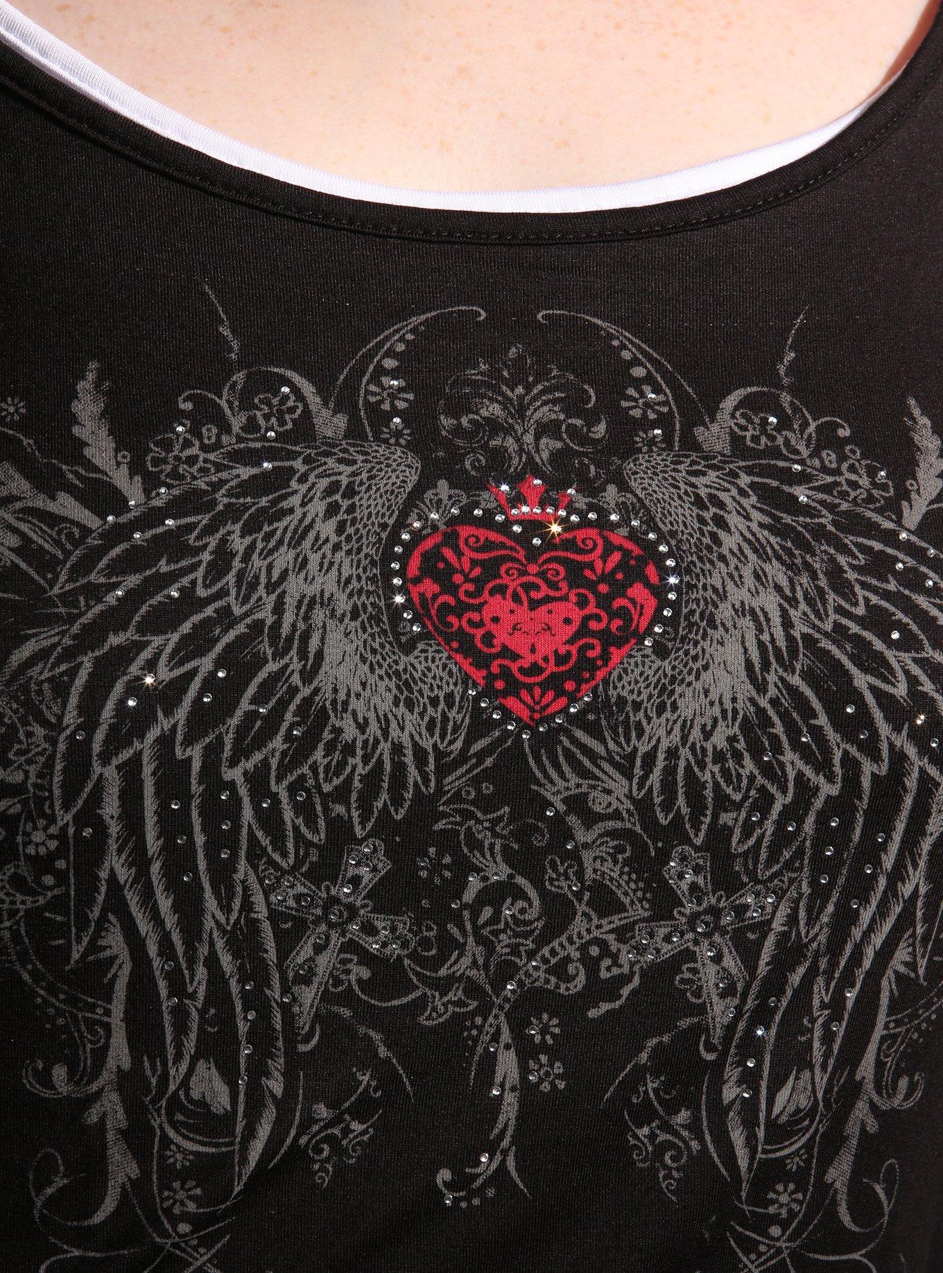 Social Collision Red Heart Filigree Rhinestone Layered Girls Crop Cami Plus Size, MULTI, alternate - view 4