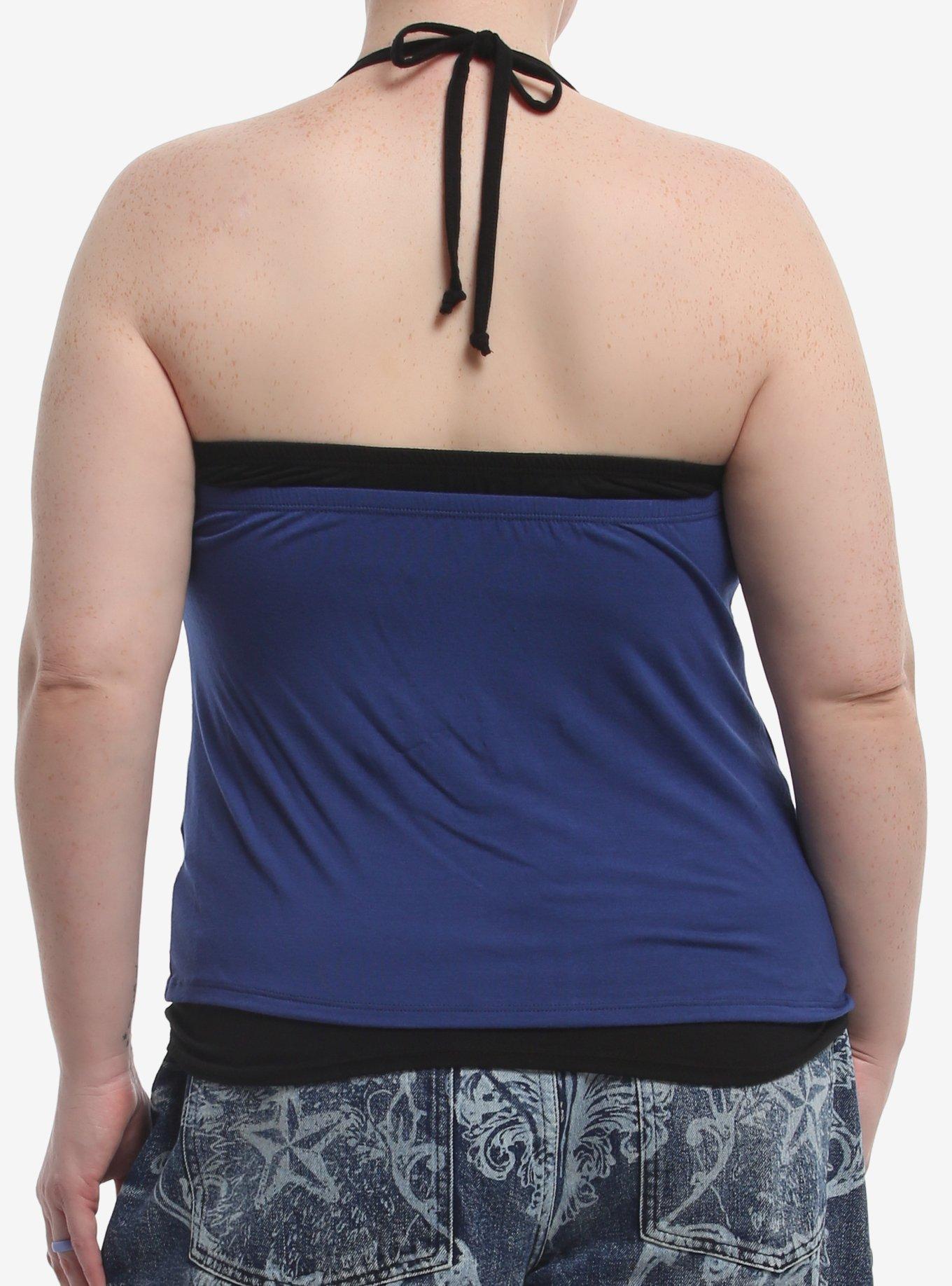 Social Collision Blue Filigree Wing Girls Layered Halter Top Plus Size, MULTI, alternate - view 3