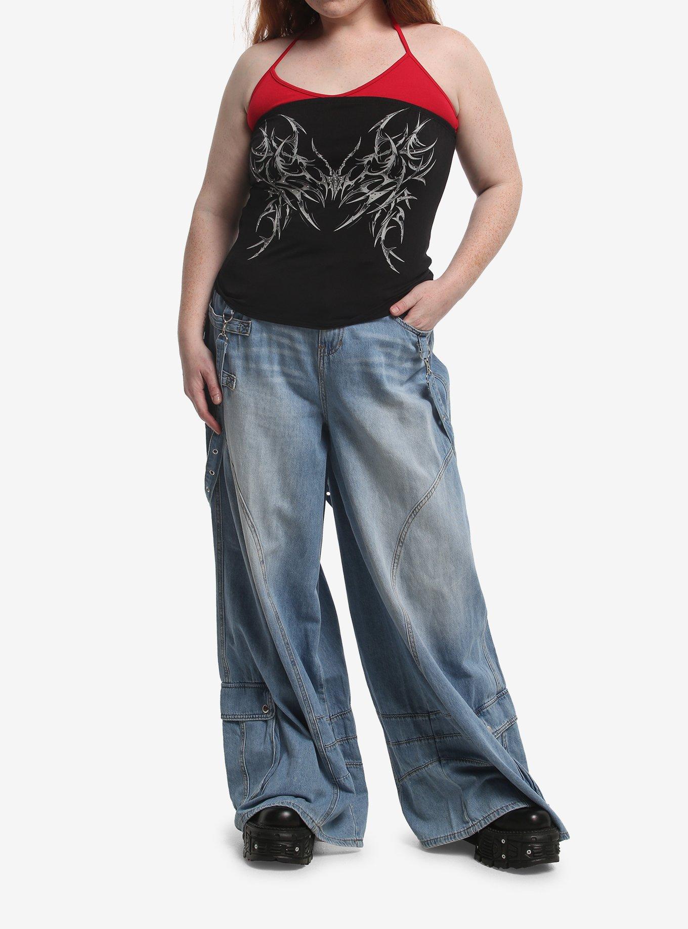 Social Collision Cyber Rhinestone Girls Twofer Halter Top Plus Size, , hi-res
