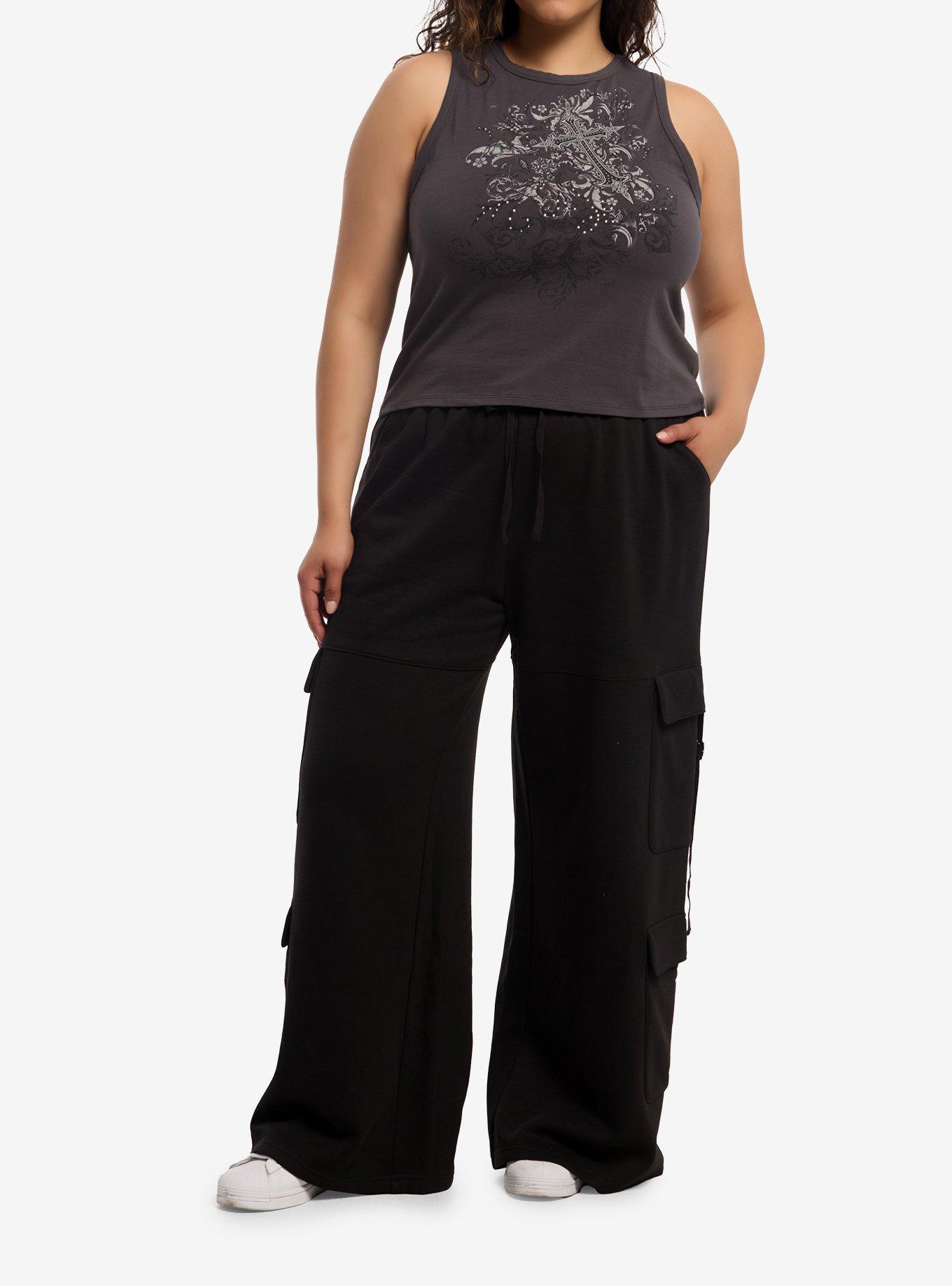 Social Collision Rhinestone Cross Girls Tank Top Plus Size, , hi-res