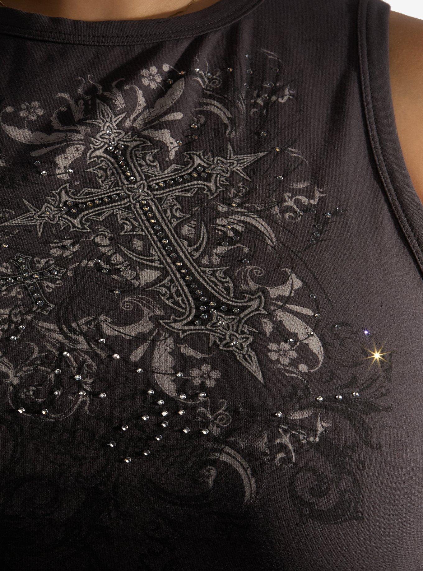 Social Collision Rhinestone Cross Girls Tank Top Plus Size, MULTI, alternate