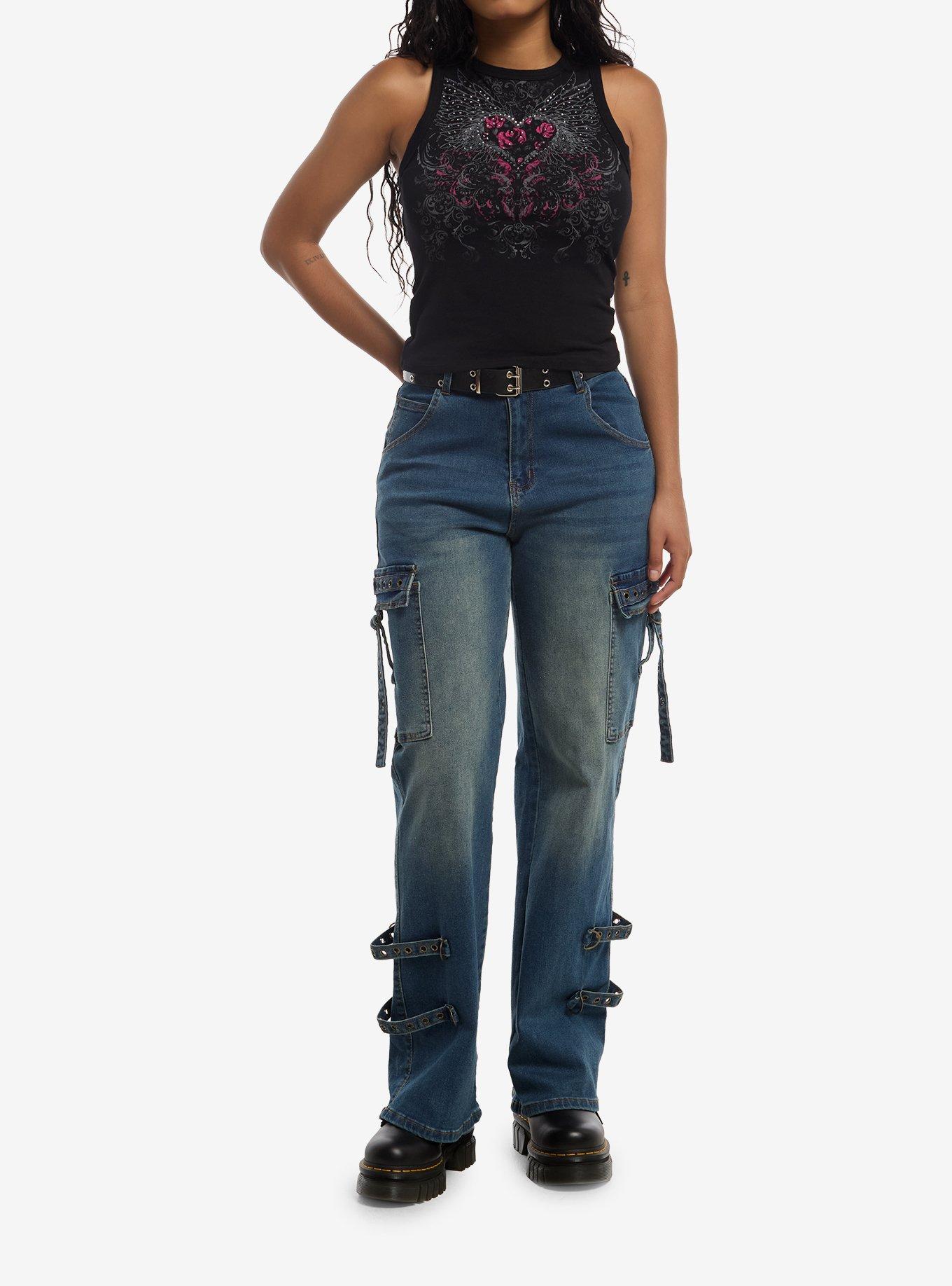 Social Collision Winged Heart Rose Rhinestone Girls Tank Top, , hi-res