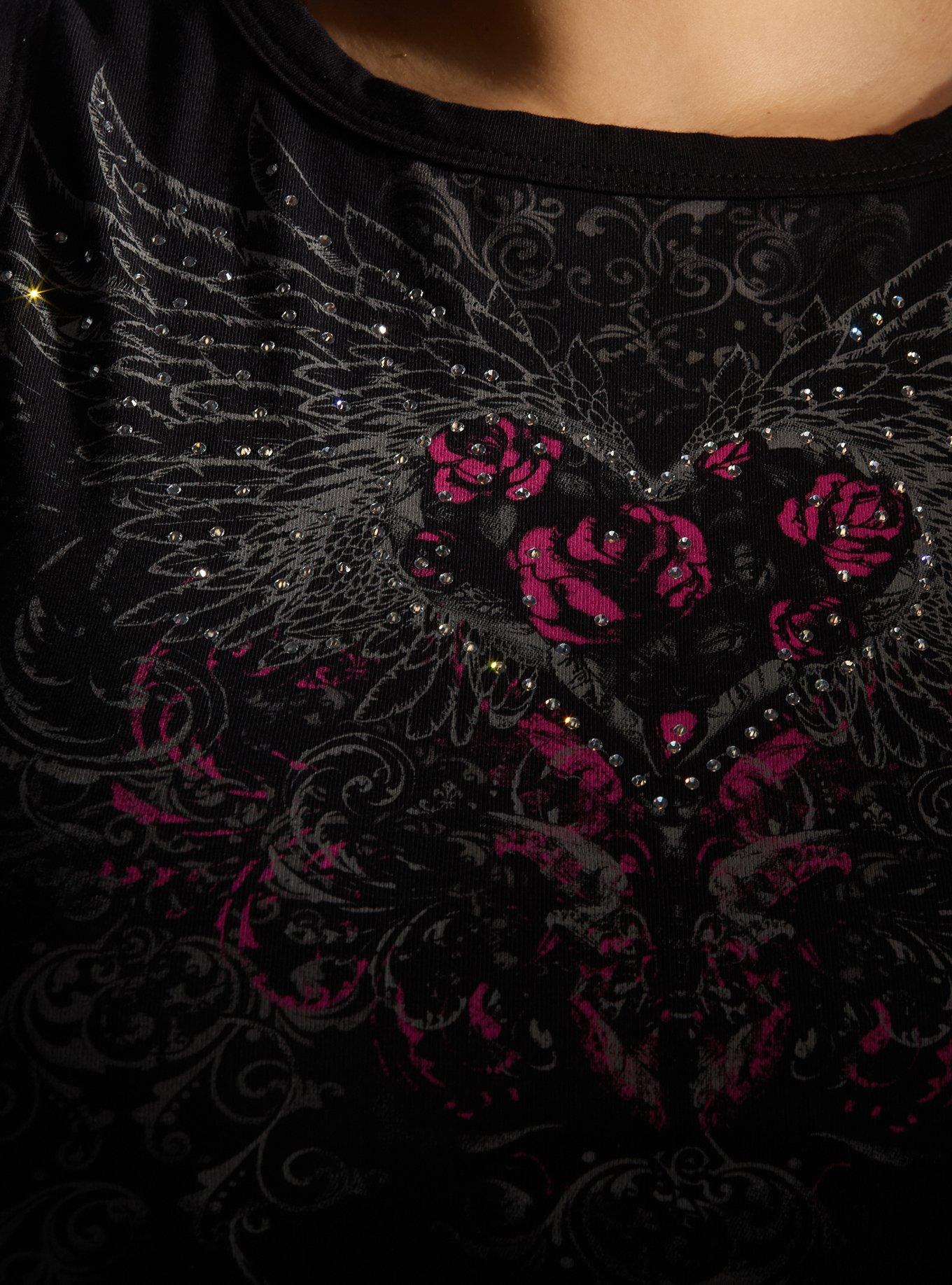 Social Collision Winged Heart Rose Rhinestone Girls Tank Top Plus Size, MULTI, alternate - view 4