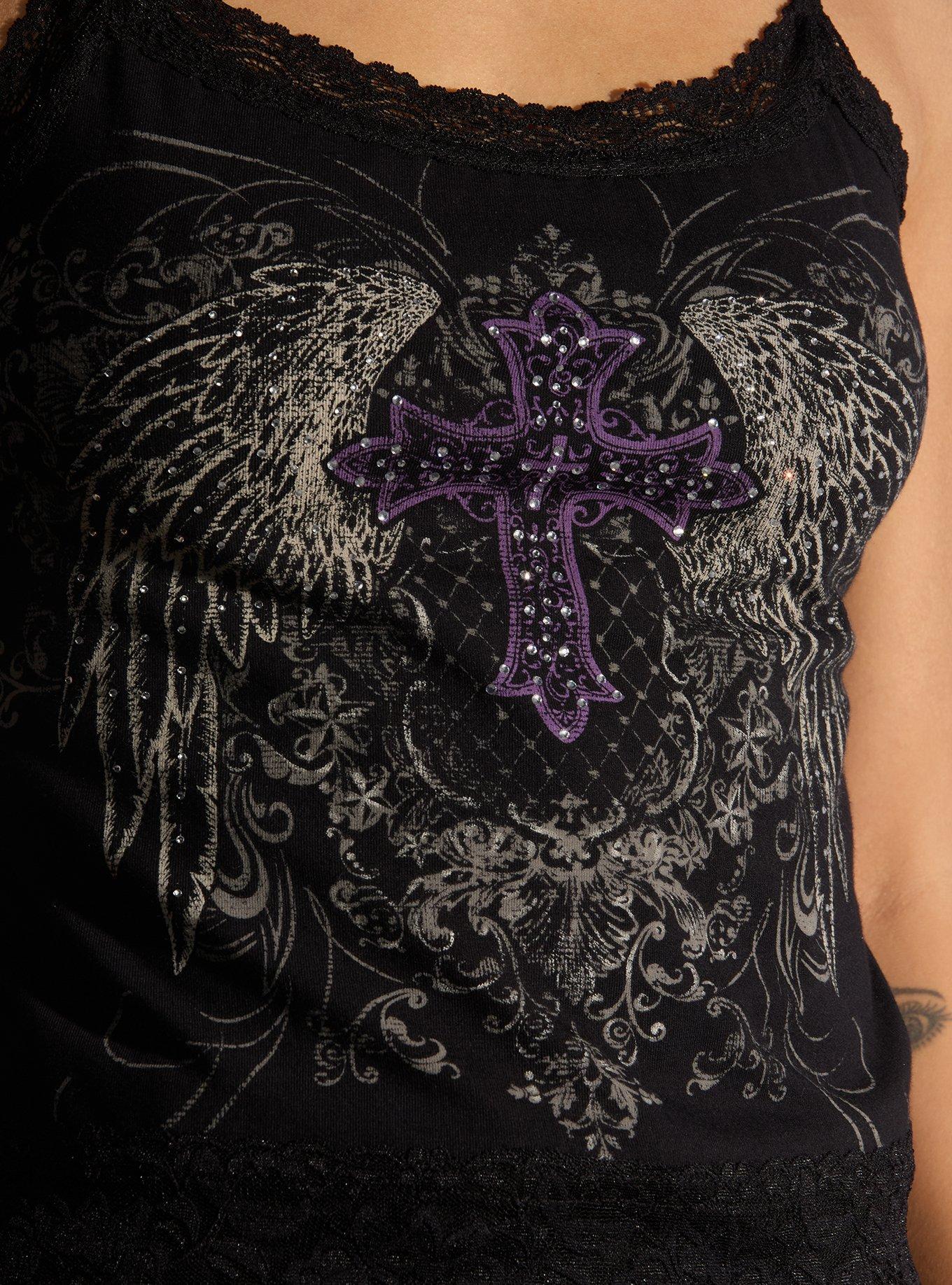Social Collision Rhinestone Winged Cross Girls Cami, MULTI, alternate