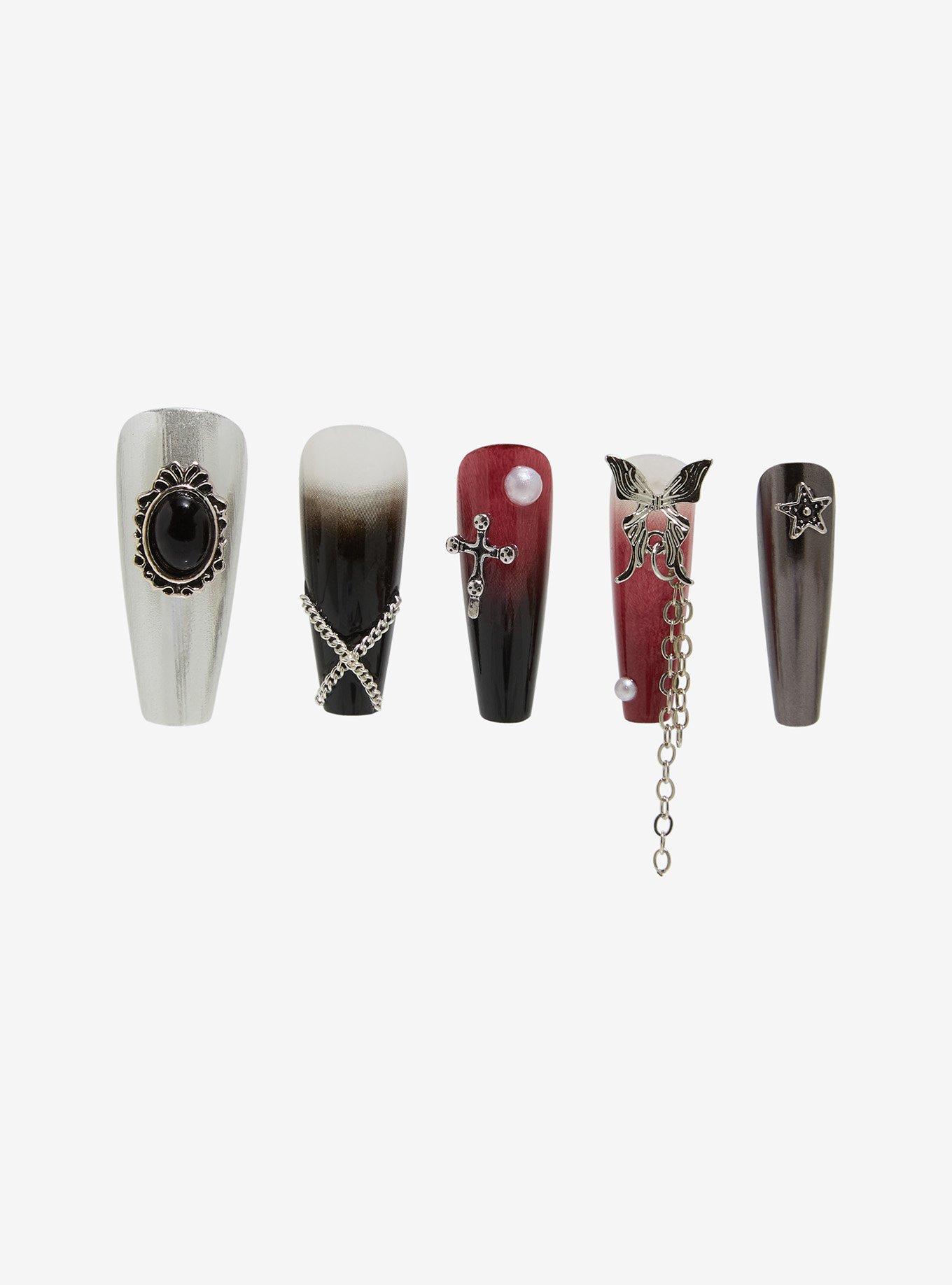 Blackheart Black & Red Butterfly Chain Press-On Nail Set, , alternate - view 2