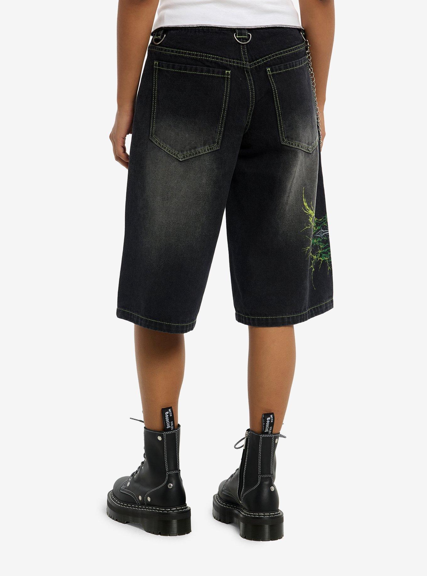 Social Collision Green Cyber Cross Side Chain Jorts, , hi-res
