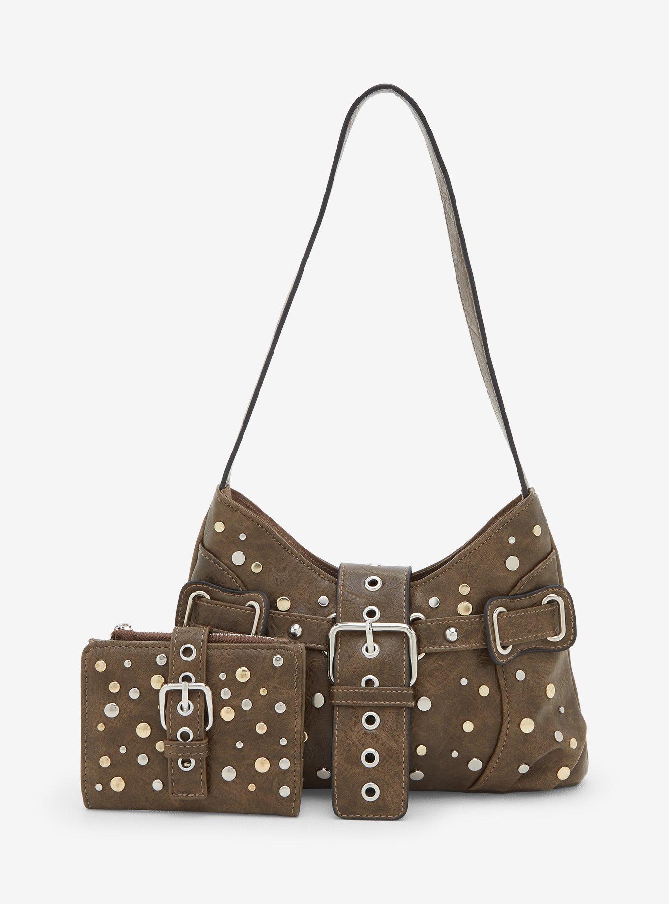 Thorn & Fable Brown Faux Leather Stud Mini Wallet, , alternate - view 5