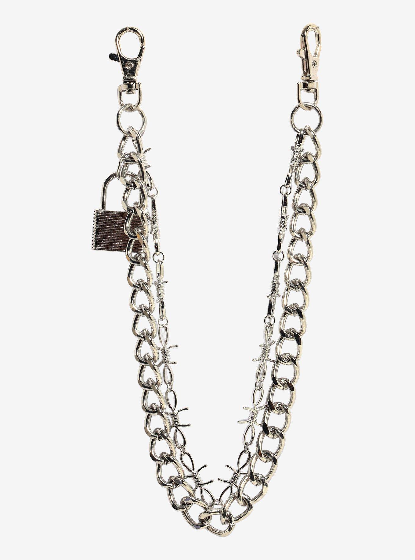 Padlock Barbed Wire 13 Inch & 15 Inch Double Wallet Chain, , hi-res
