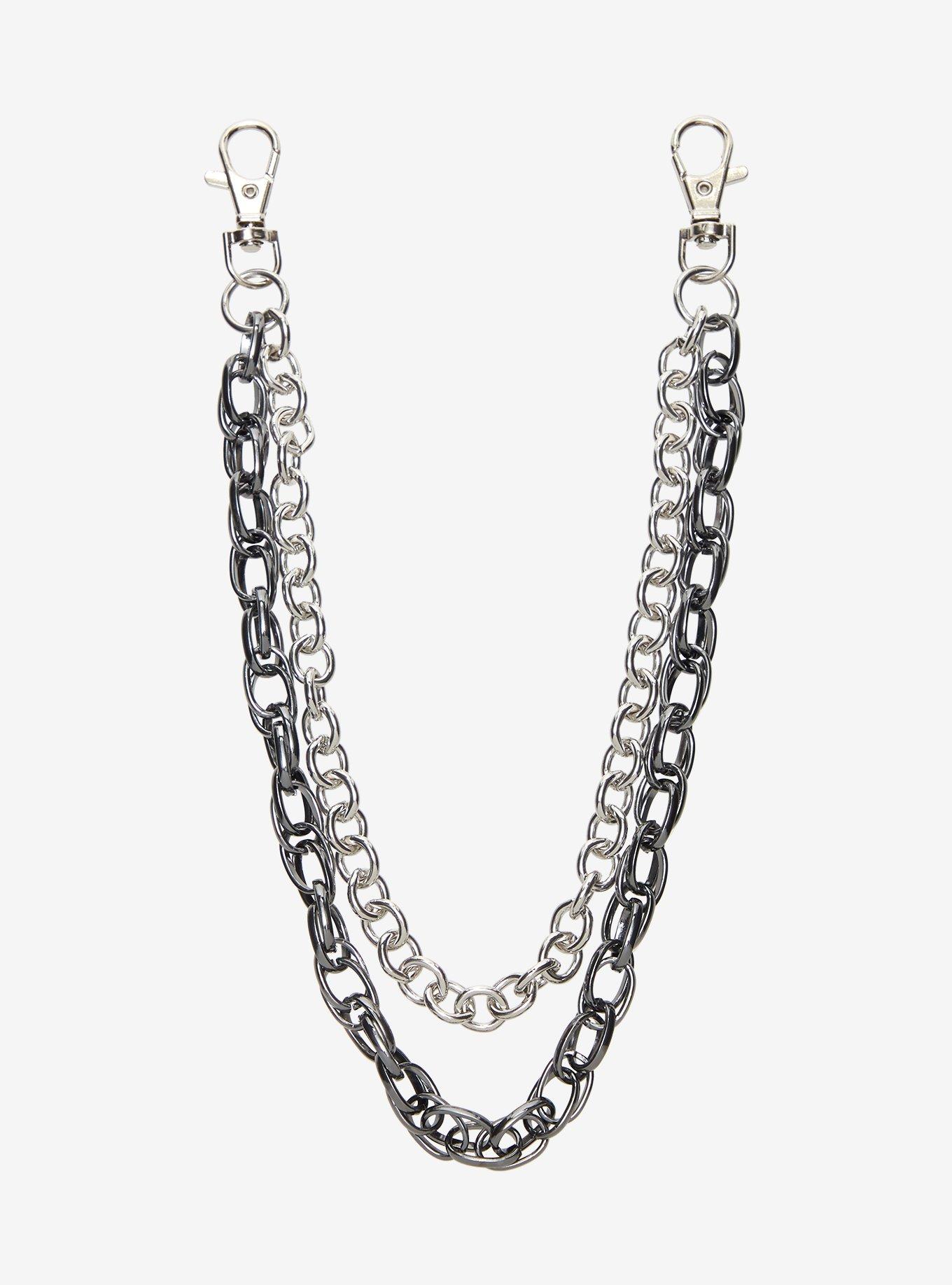Silver & Gunmetal 13 Inch & 15 Inch Double Wallet Chain, , hi-res