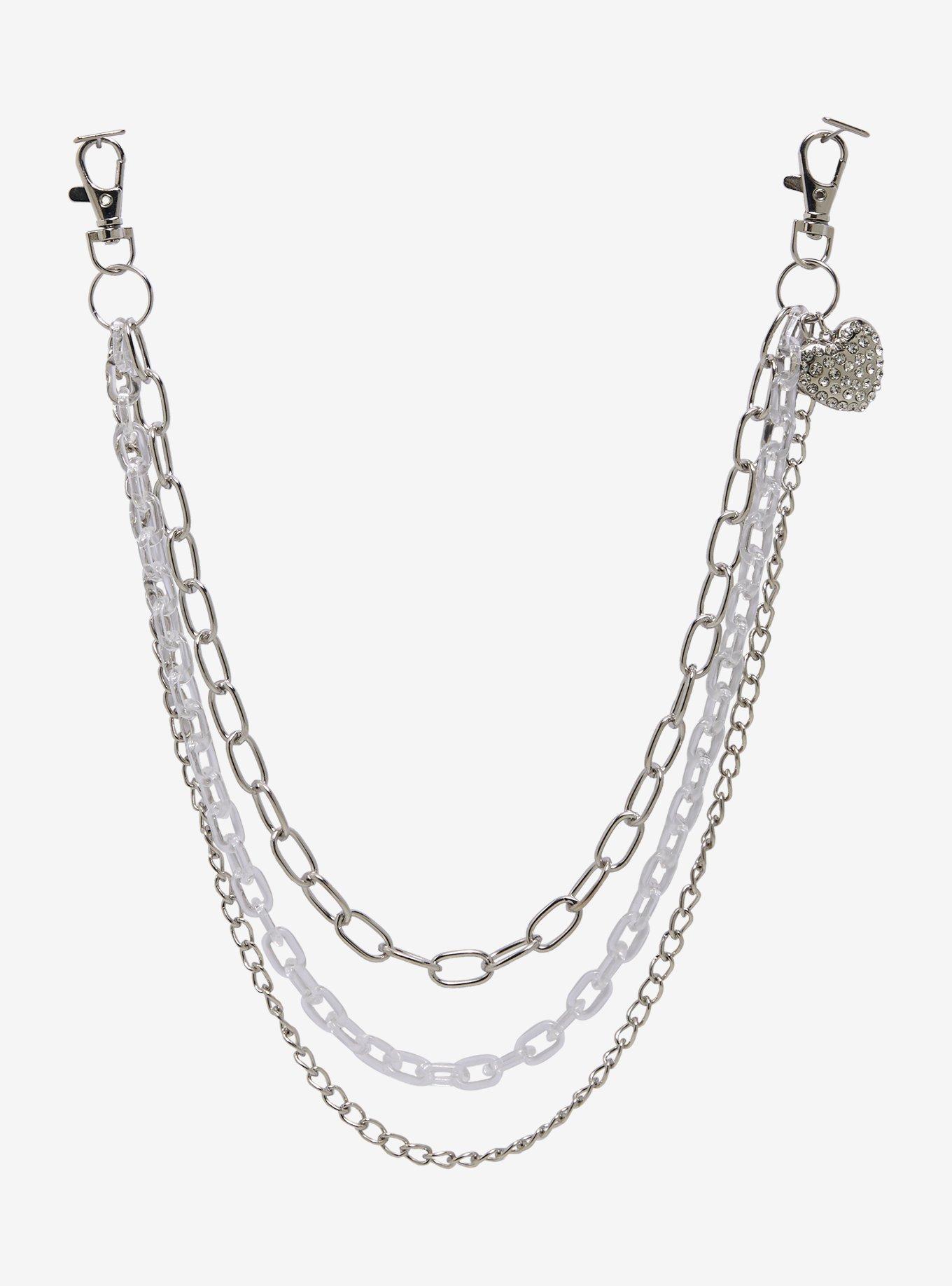 Heart Rhinestone 13 Inch, 15 Inch & 18 Inch Triple Wallet Chain, , hi-res