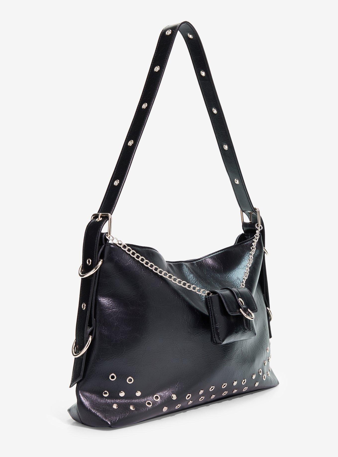 Social Collision Black Grommet Stud Shoulder Bag, , hi-res