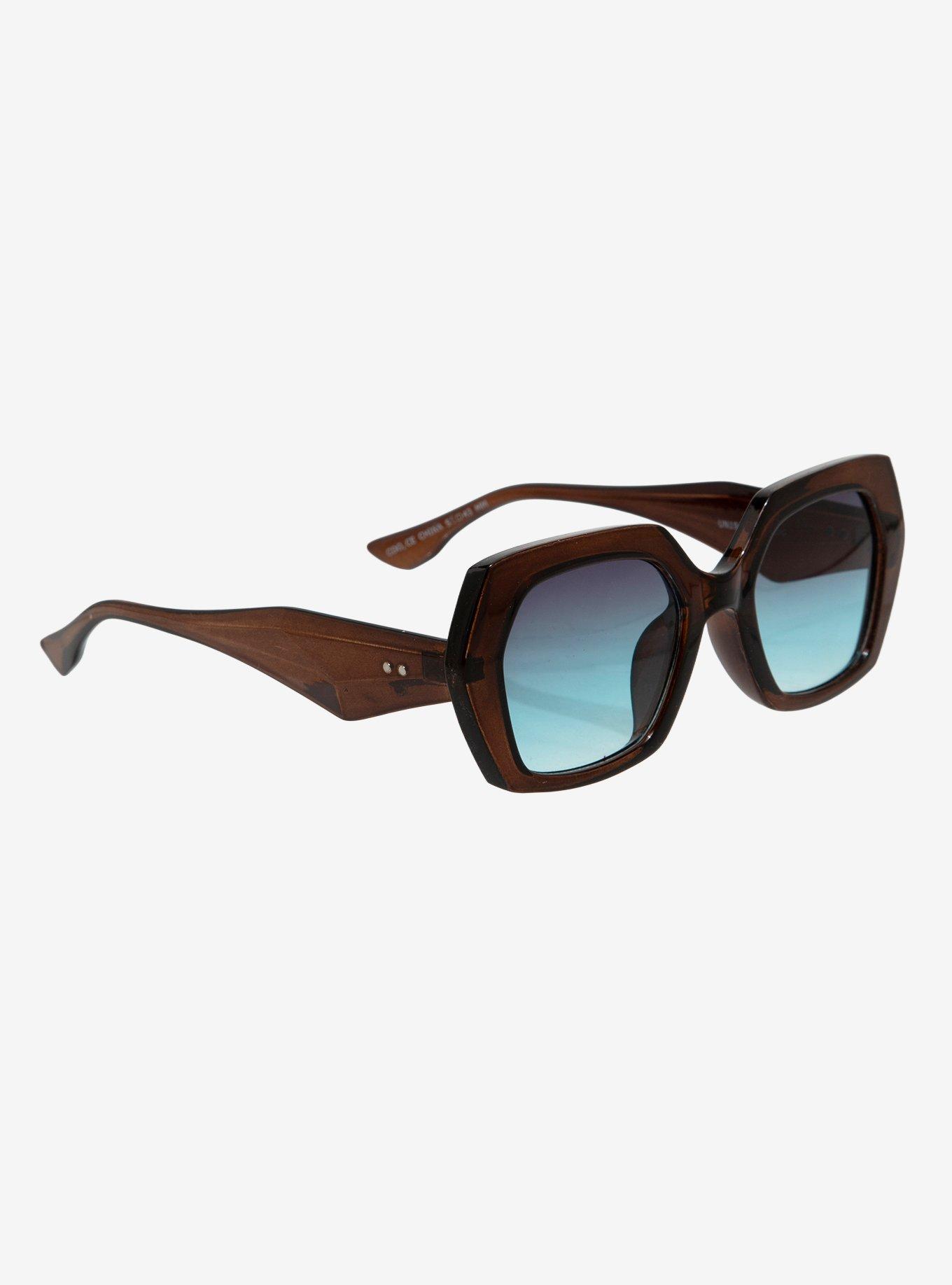 Brown Geometric Sunglasses, , hi-res