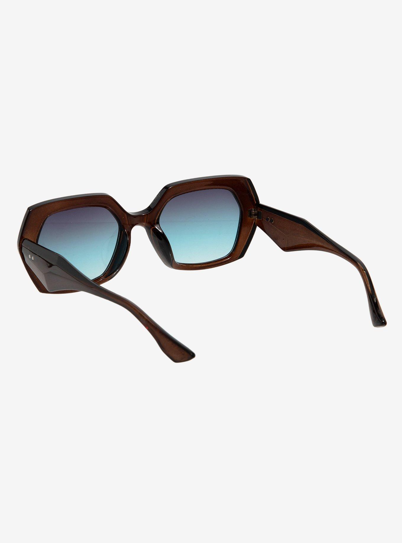 Brown Geometric Sunglasses, , alternate