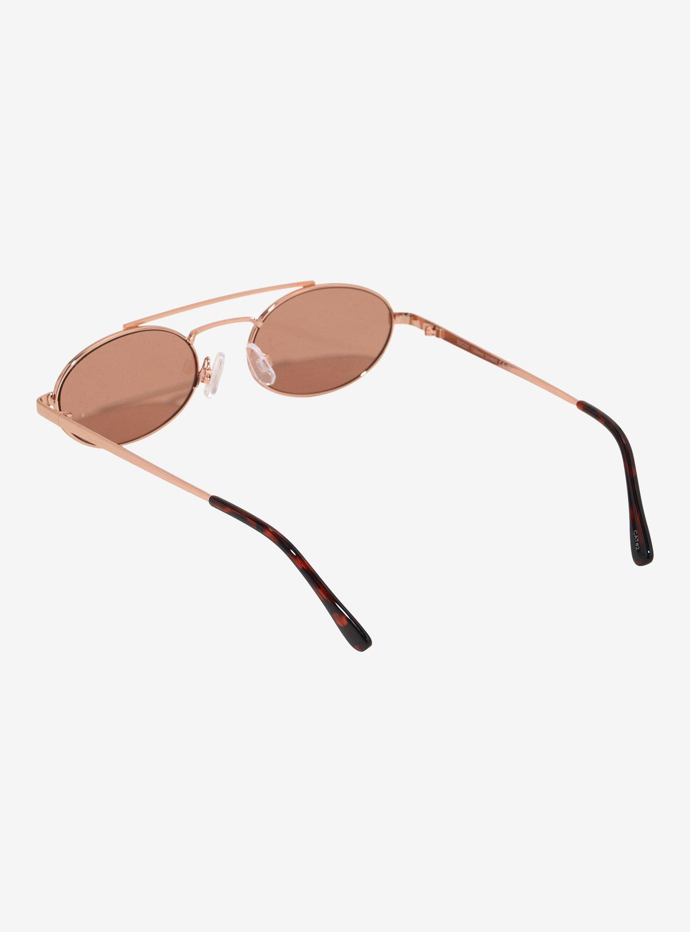 Rose Gold Aviator Oval Sunglasses, , alternate