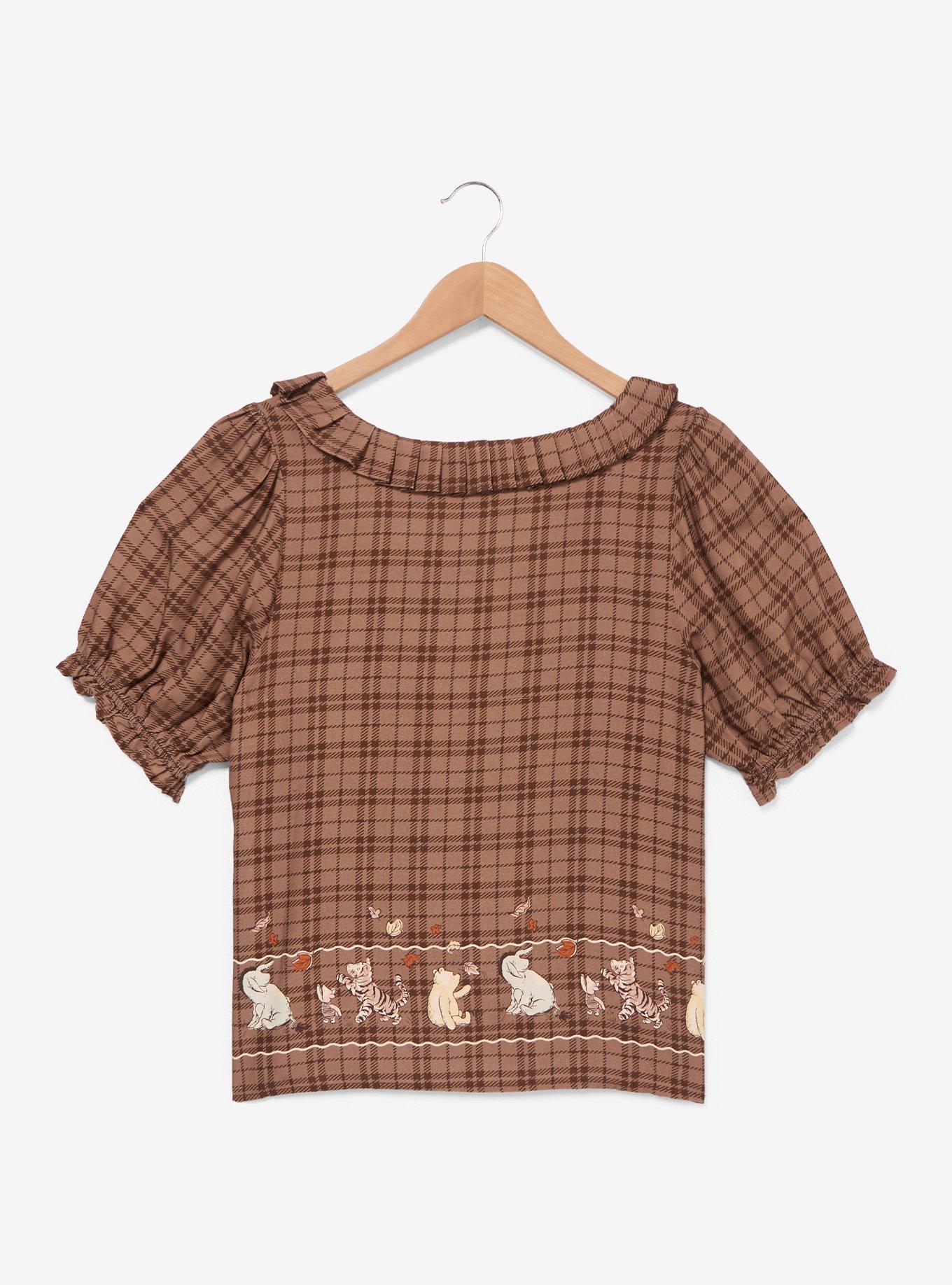 Disney Winnie the Pooh and Friends Autumn Plaid Embroidered Women's Plus Size Puff Sleeve Top - BoxLunch Exclusive, , alternate - view 3