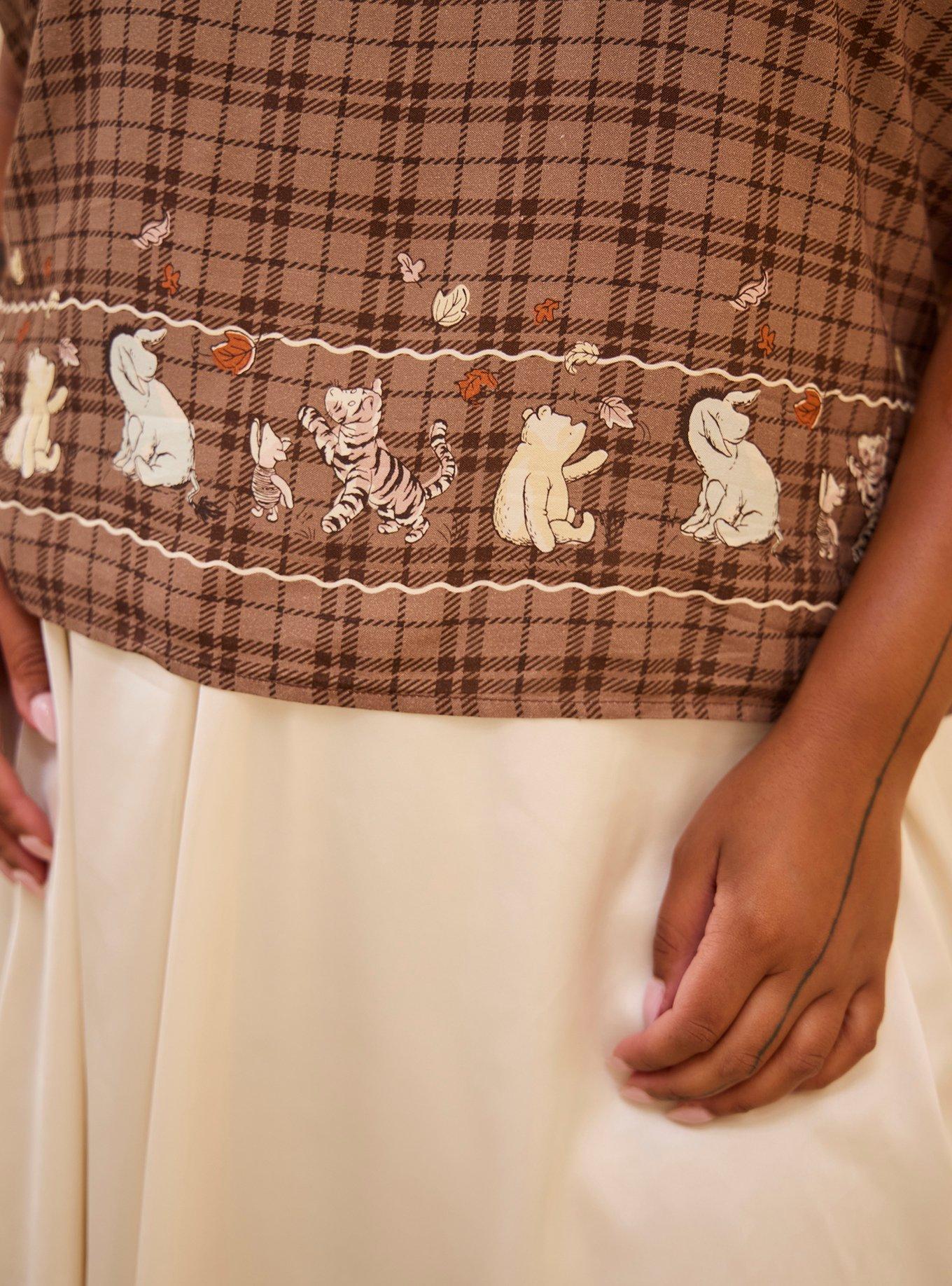 Disney Winnie the Pooh and Friends Autumn Plaid Embroidered Women's Plus Puff Sleeve Top - BoxLunch Exclusive