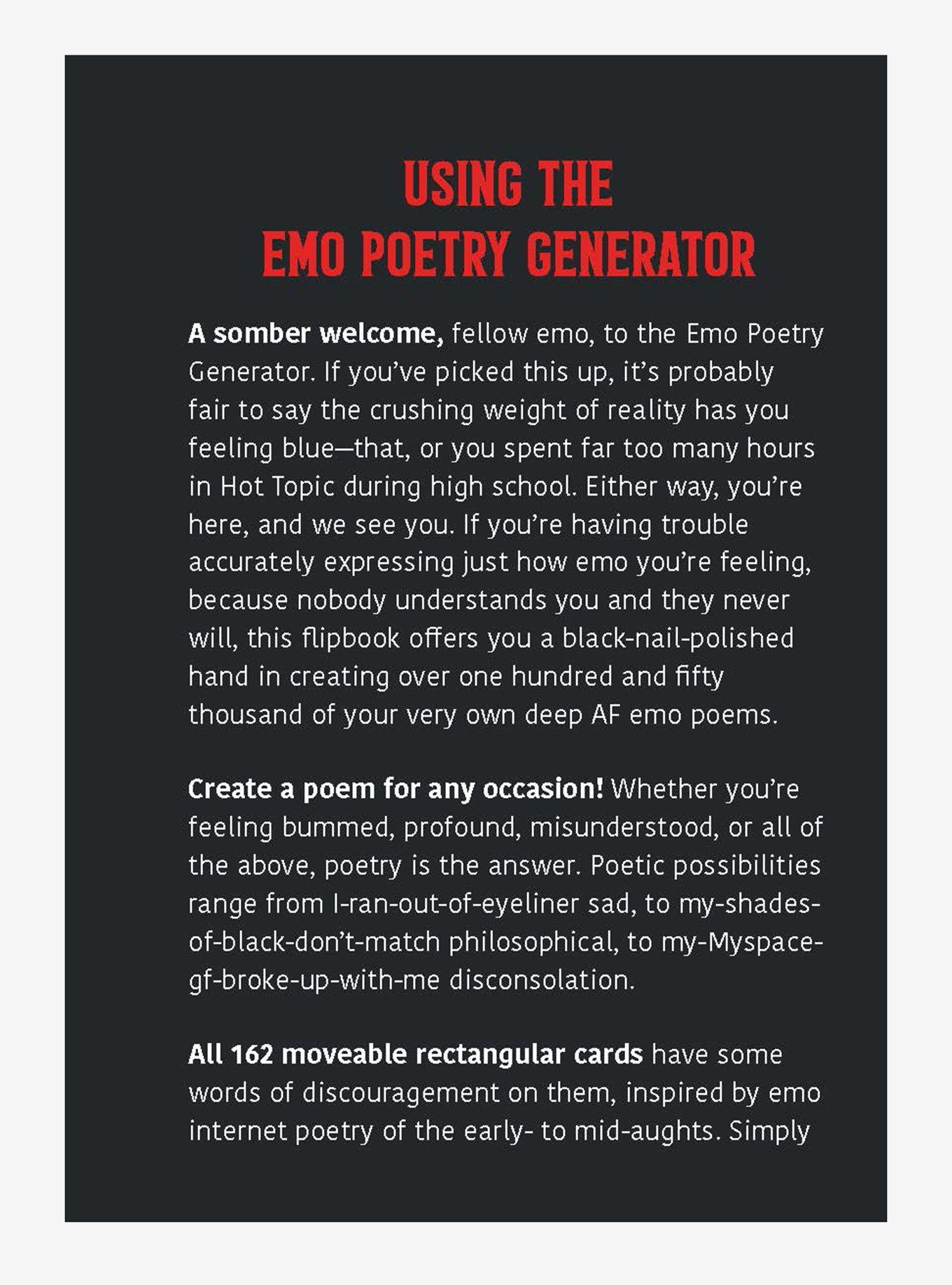 Emo Poetry Generator Book, , alternate