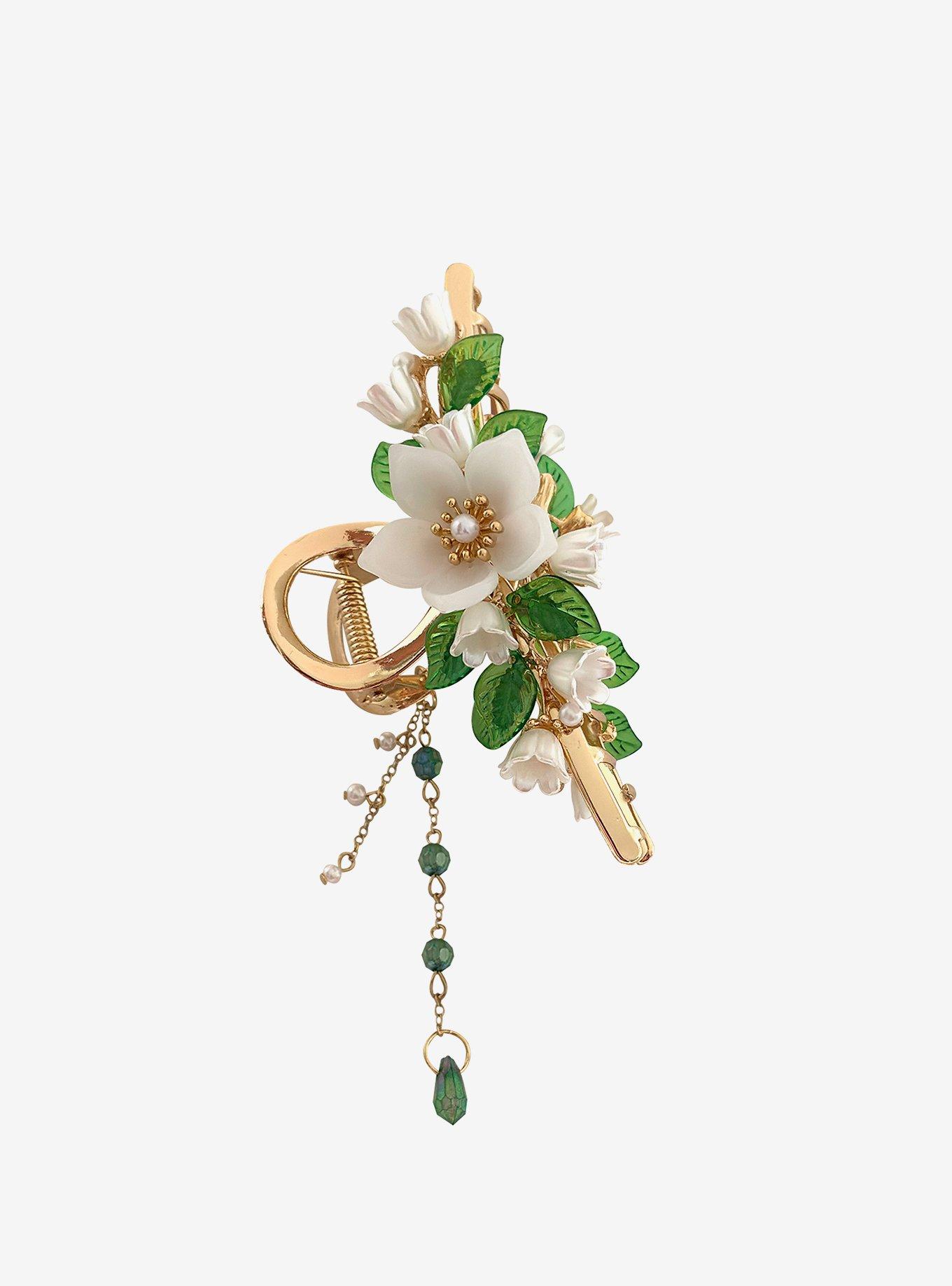 Thorn & Fable White Flower Claw Hair Clip, , hi-res
