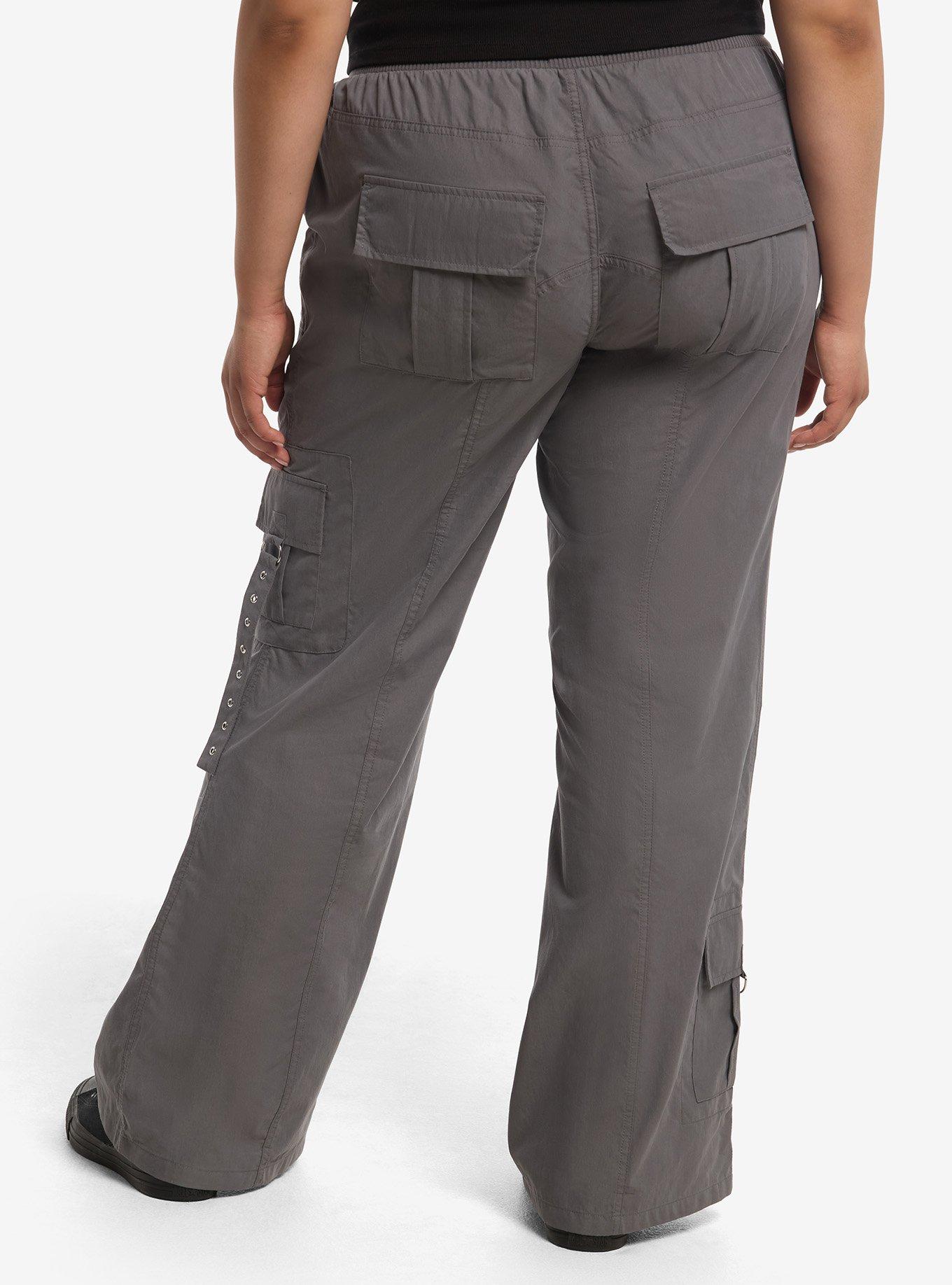 Thorn & Fable Grey Grommet Cargo Flare Pants Plus Size, , hi-res