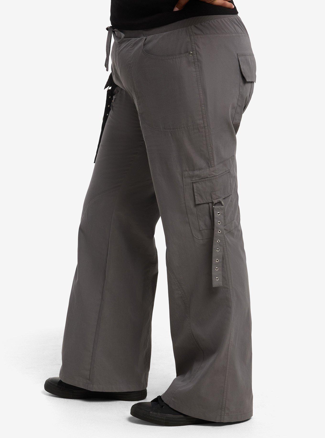 Thorn & Fable Grey Grommet Cargo Flare Pants Plus Size, MULTI, alternate - view 3