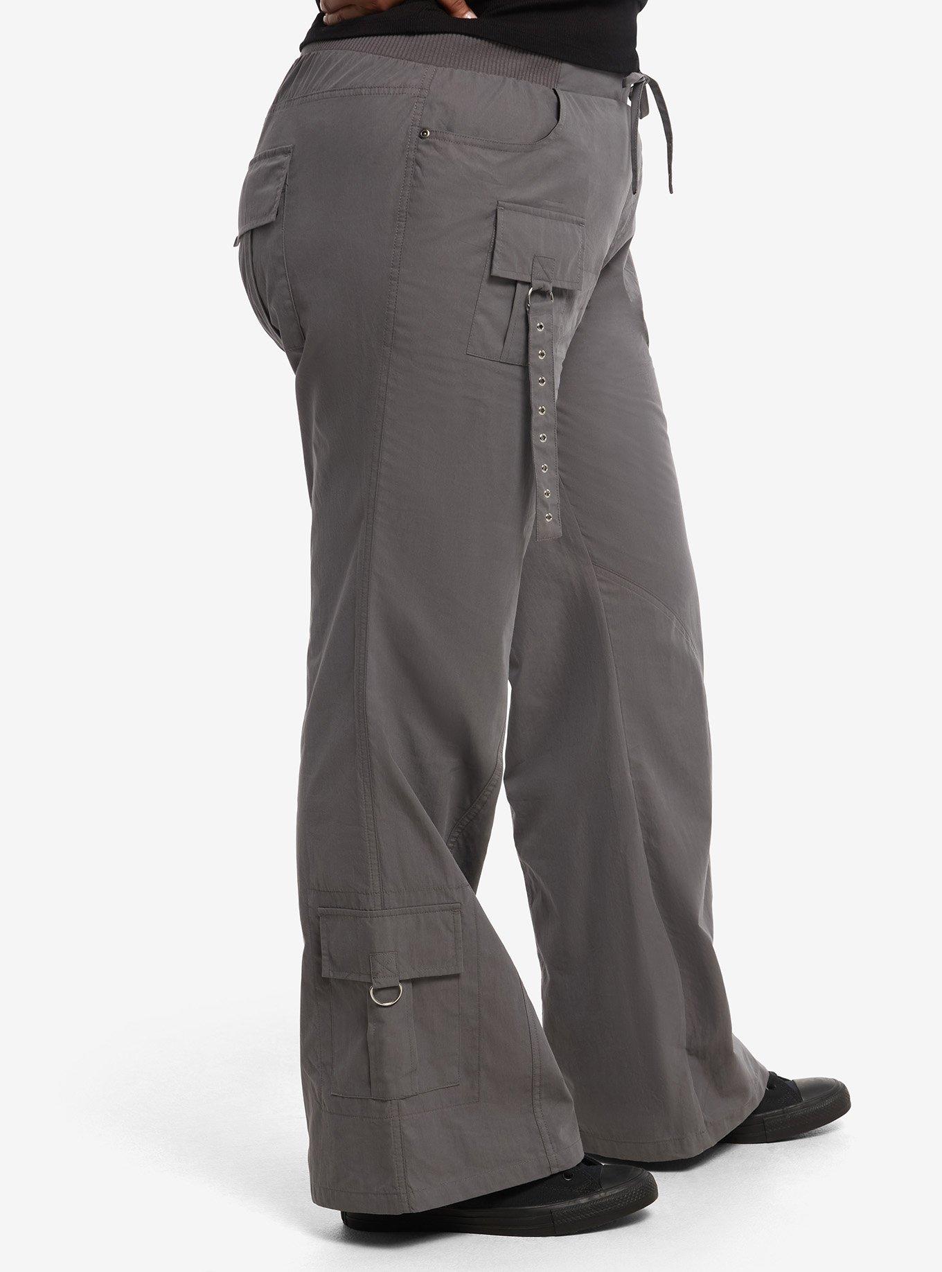 Thorn & Fable Grey Grommet Cargo Flare Pants Plus Size, MULTI, alternate - view 4