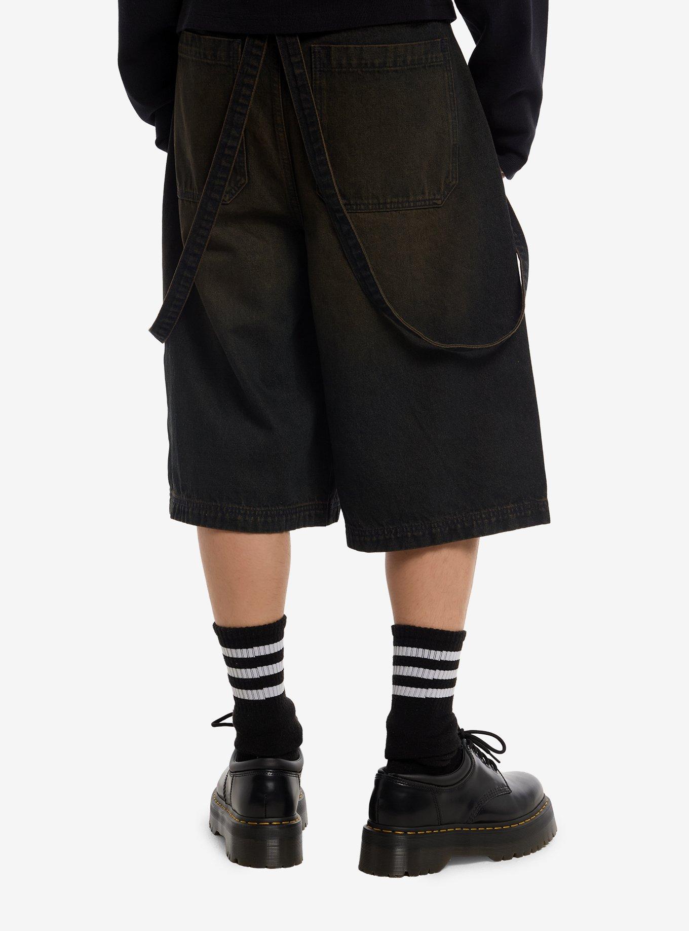 Brown Wash Suspender Jorts, , hi-res