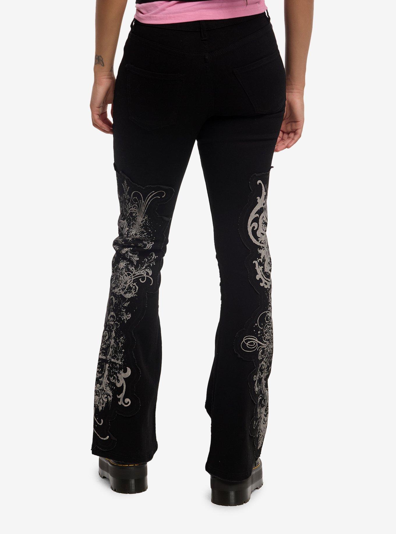 Cosmic Aura Gothic Filigree Patch Flare Jeans, , hi-res
