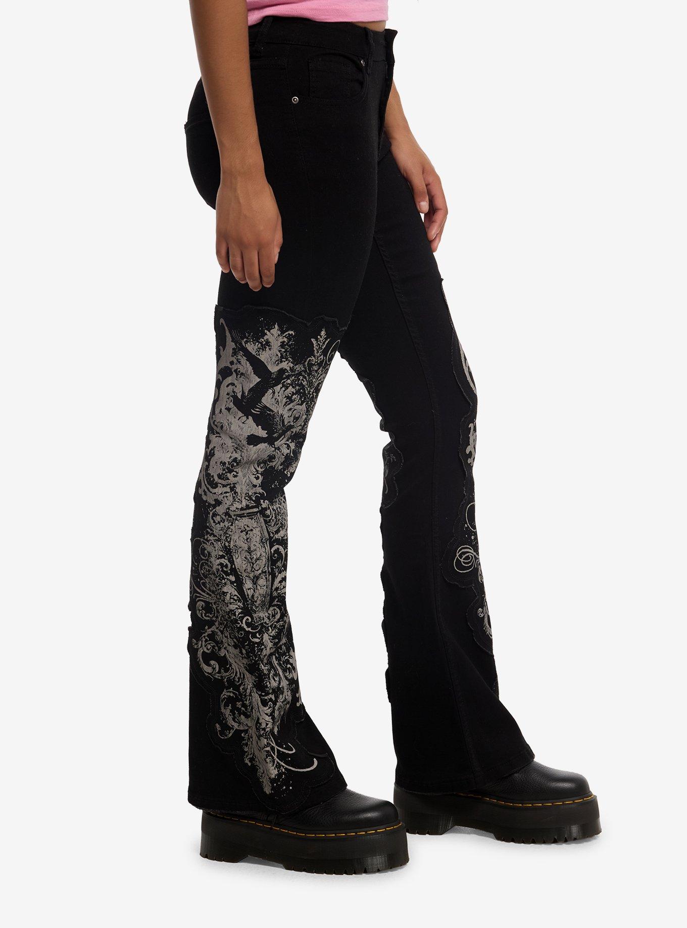Cosmic Aura Gothic Filigree Patch Flare Jeans, MULTI, alternate - view 3