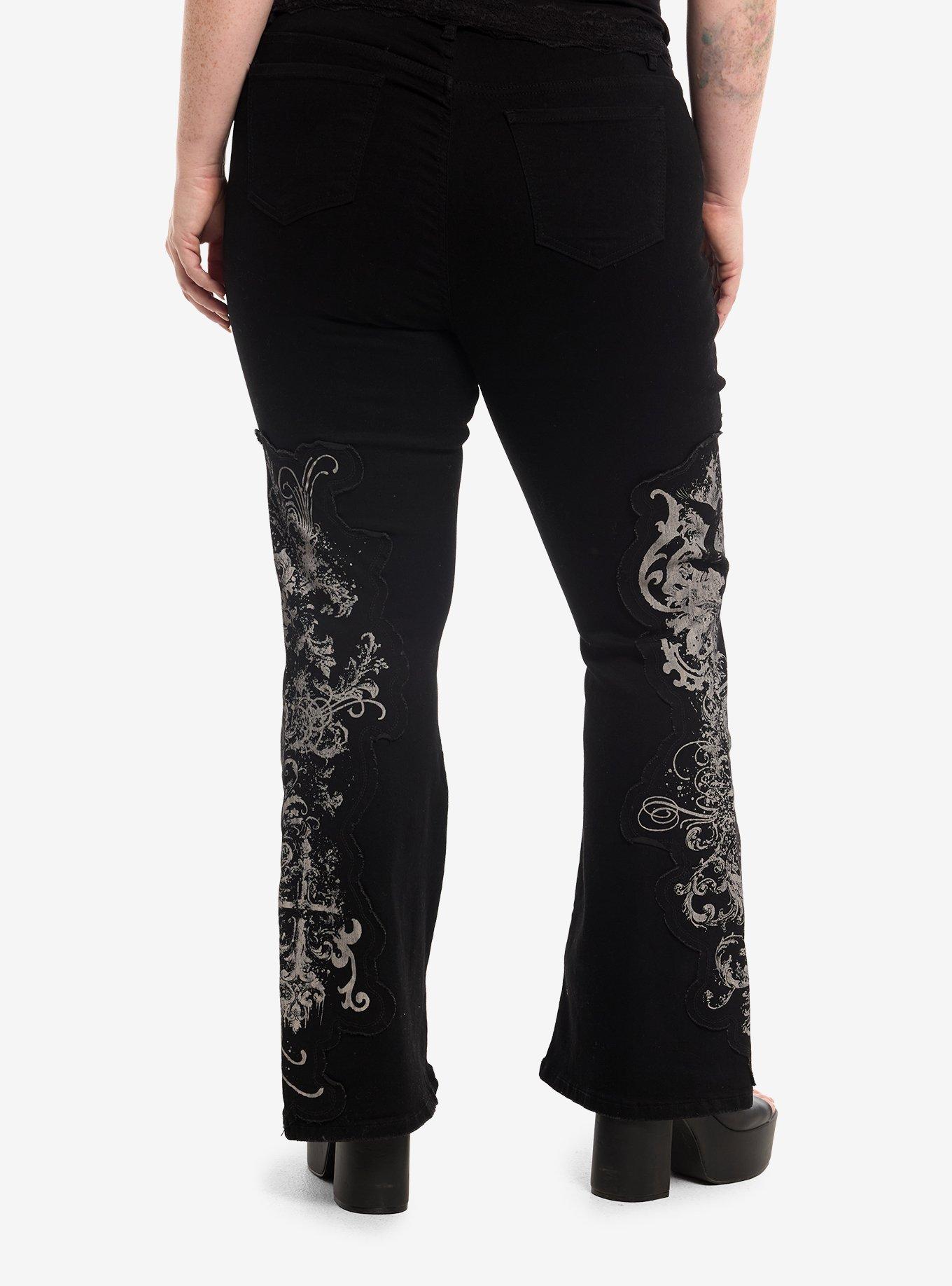 Cosmic Aura Gothic Filigree Patch Flare Jeans Plus Size, , hi-res