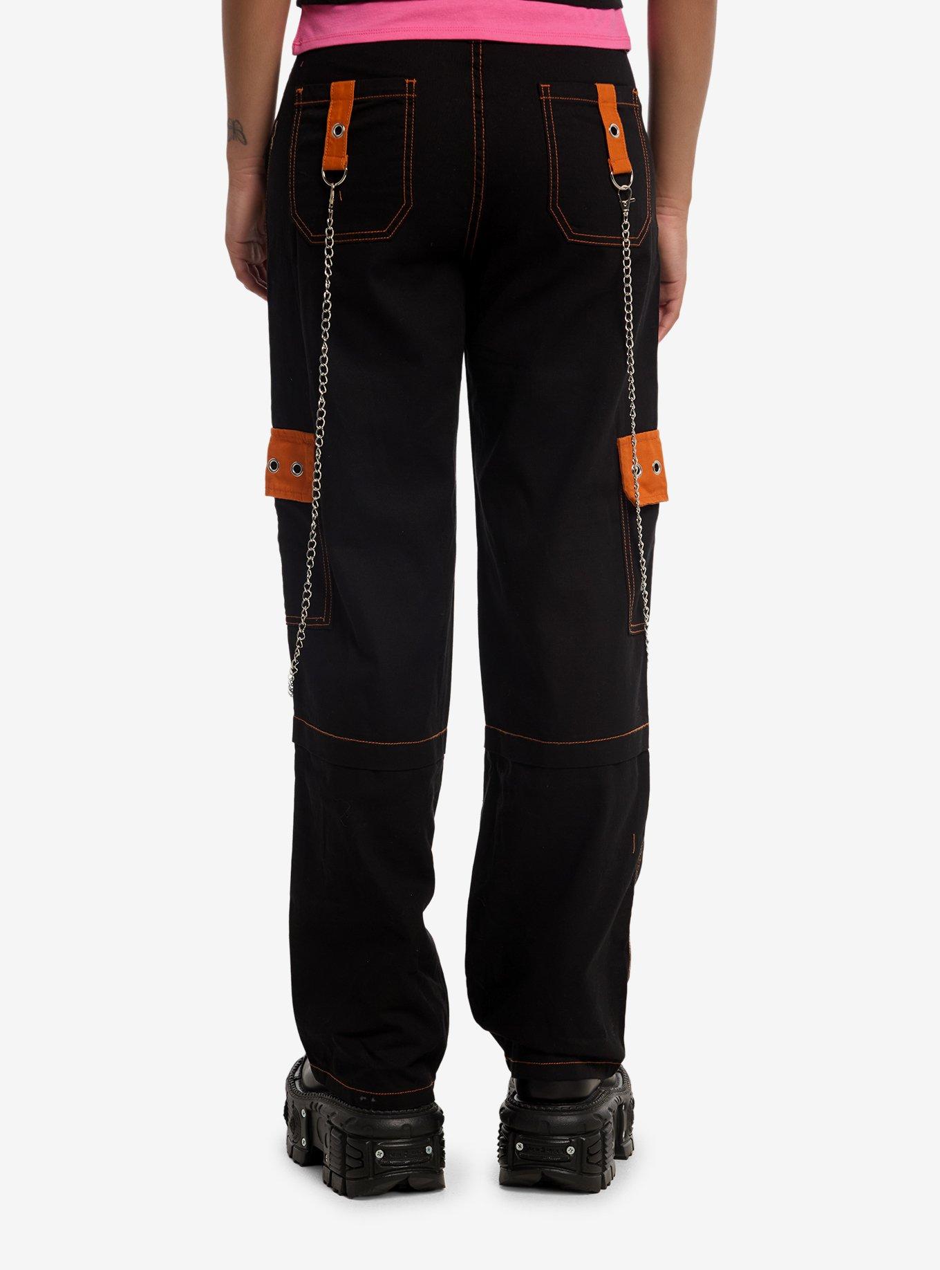Social Collision Black & Orange Grommet Chain Carpenter Pants, , hi-res