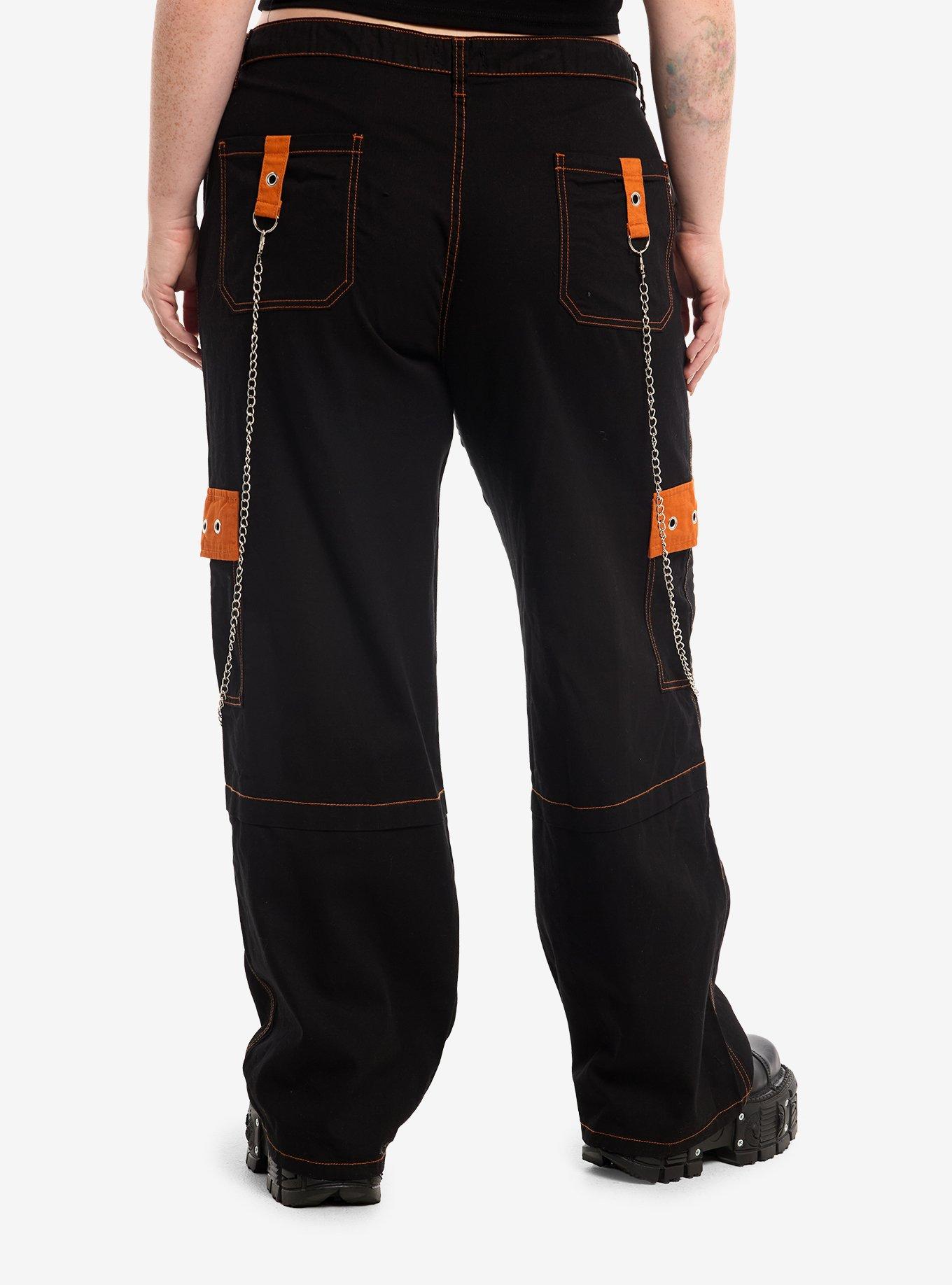 Social Collision Black & Orange Grommet Chain Carpenter Pants Plus Size, , hi-res