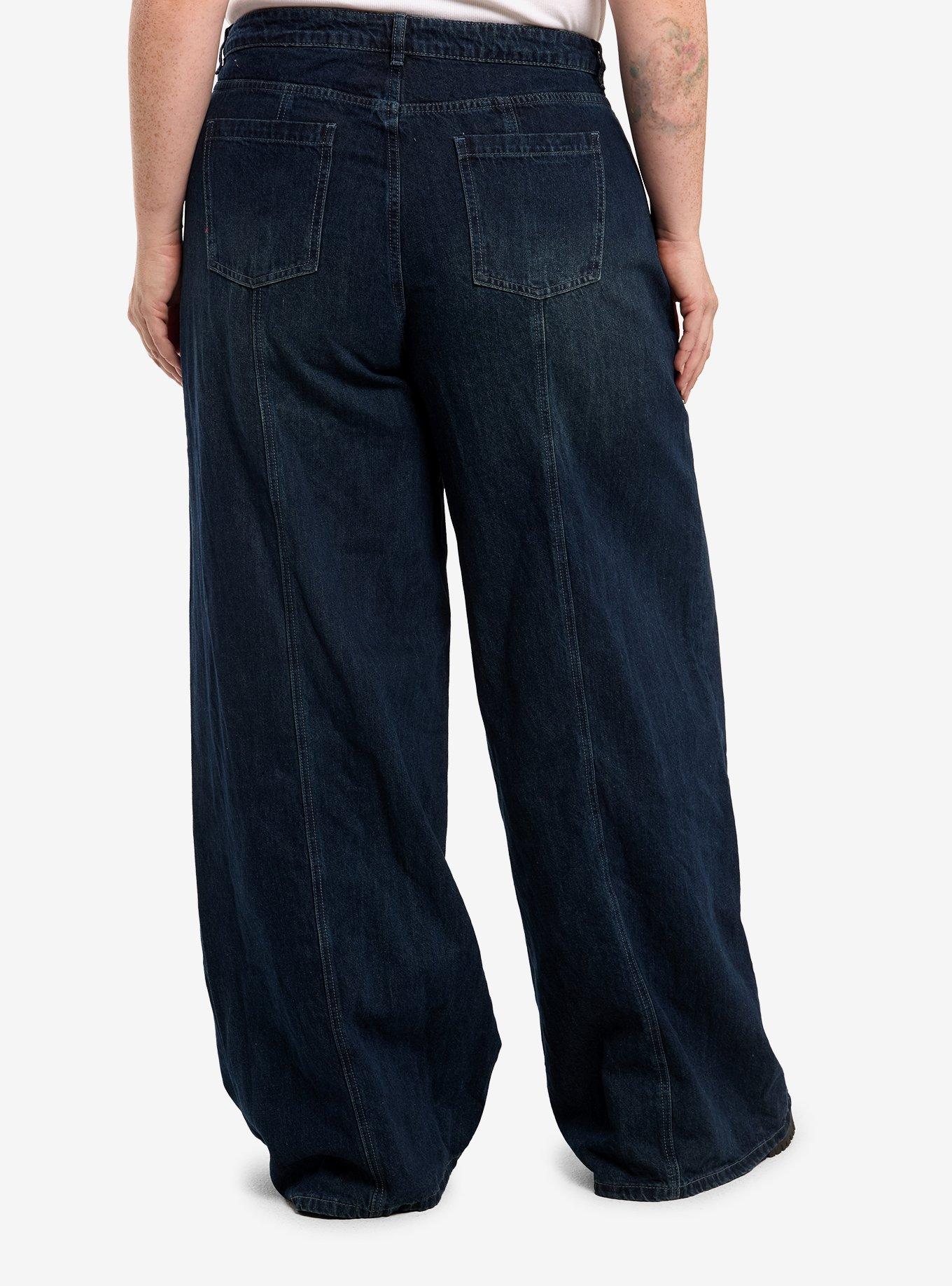 Social Collision Indigo Pierced Grommet Jeans Plus Size, , hi-res