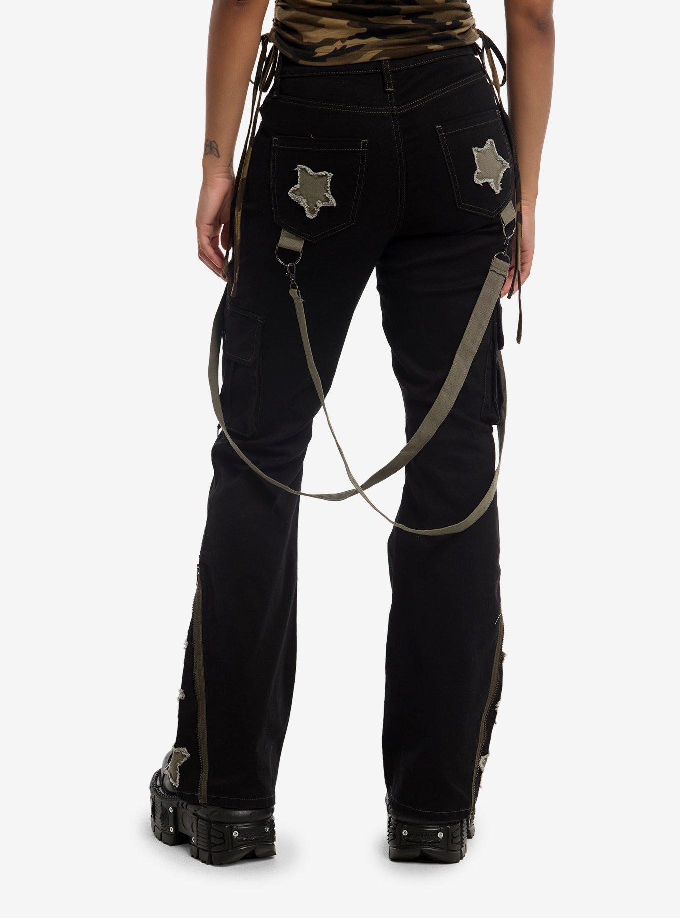 Social Collision Star Patch Zipper Suspender Jeans, , hi-res