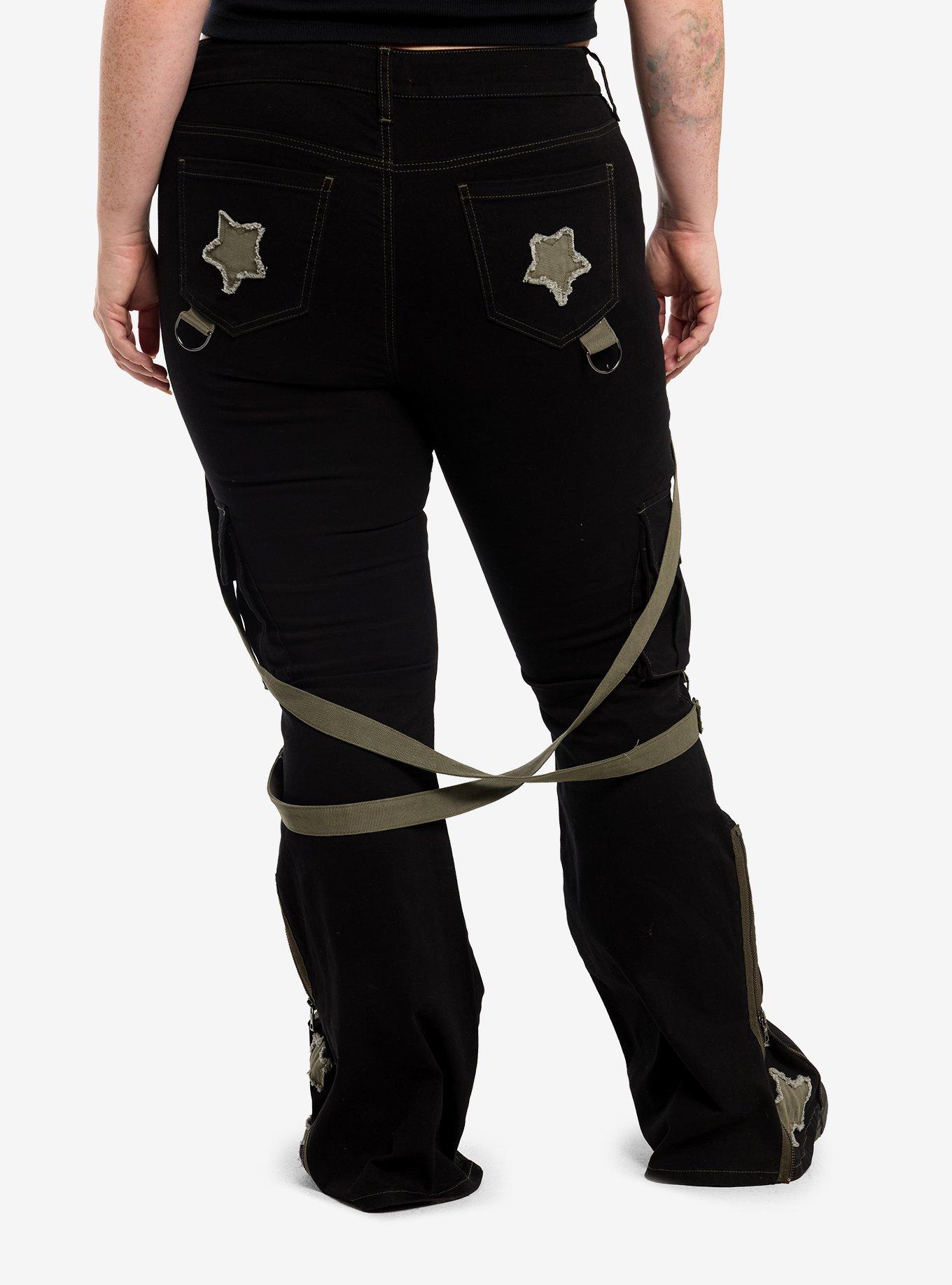 Social Collision Star Patch Zipper Suspender Jeans Plus Size, , hi-res