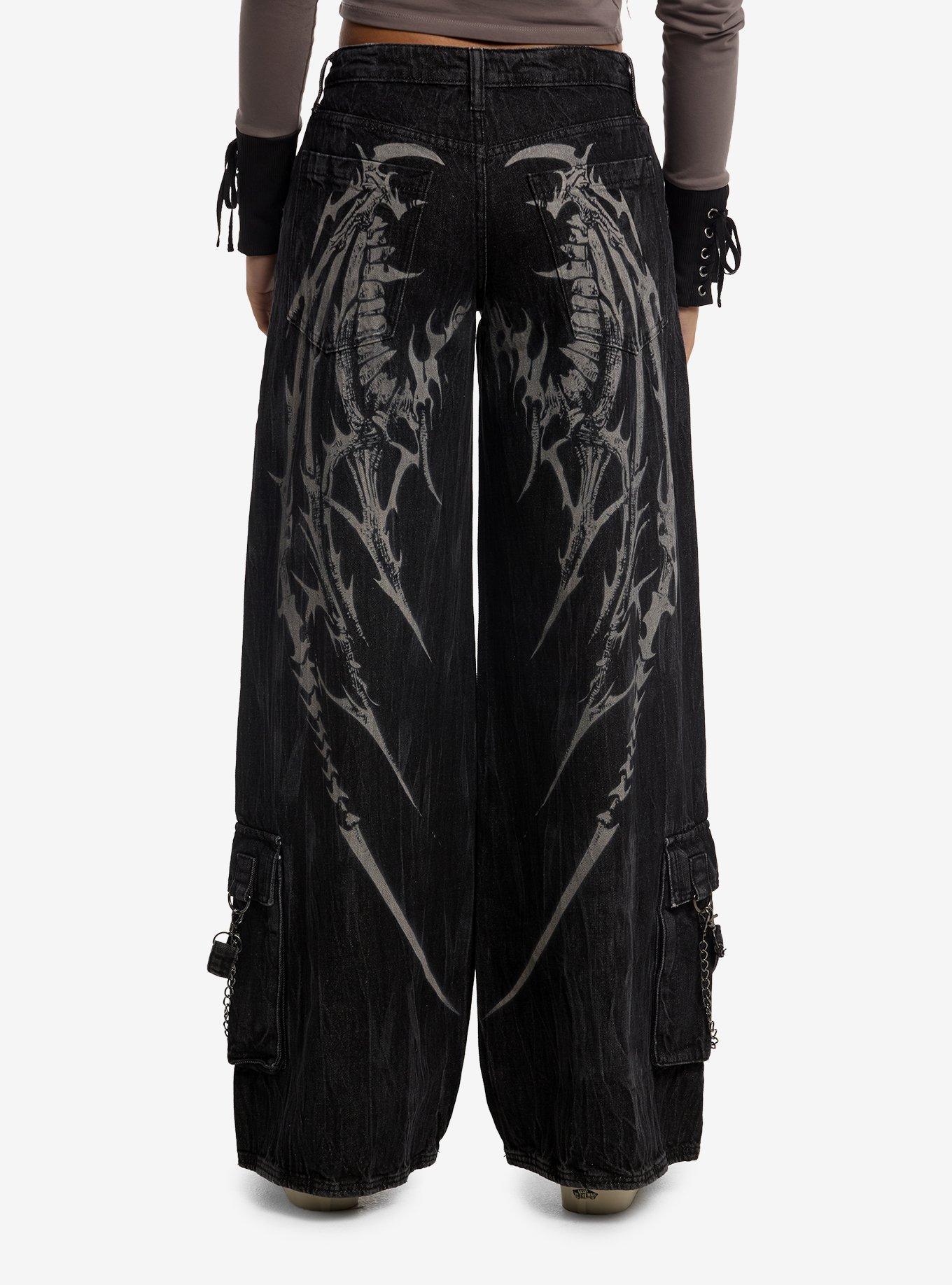 Social Collision Skeletal Wings Suspender Cargo Jeans, , hi-res