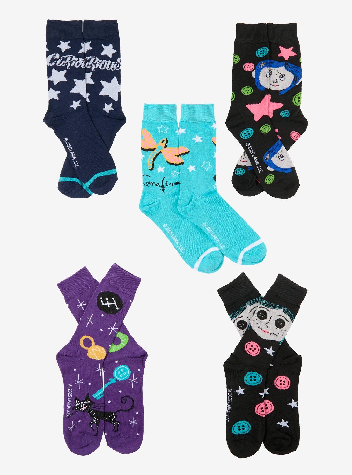 Coraline Star Icons Crew Socks 5 Pair, , hi-res