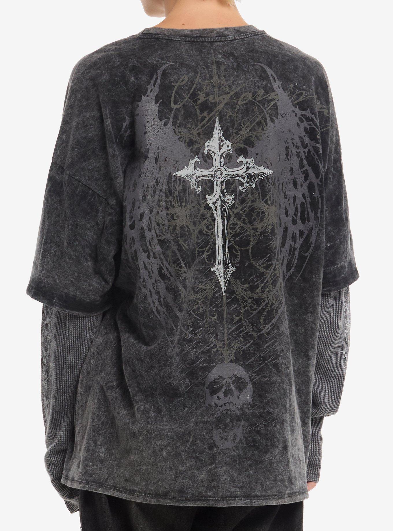 Cross Skull Thermal Dark Wash Twofer Long-Sleeve T-Shirt, , hi-res