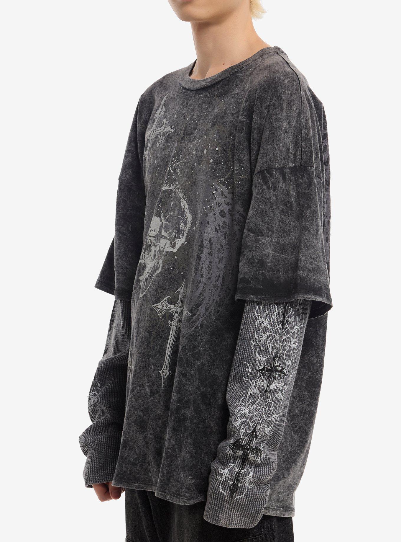 Cross Skull Thermal Dark Wash Twofer Long-Sleeve T-Shirt, GREY, alternate - view 4