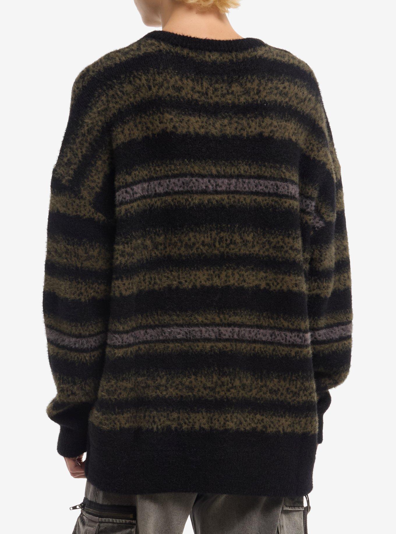 Green & Black Stripe Fuzzy Sweater, GREEN, alternate - view 3