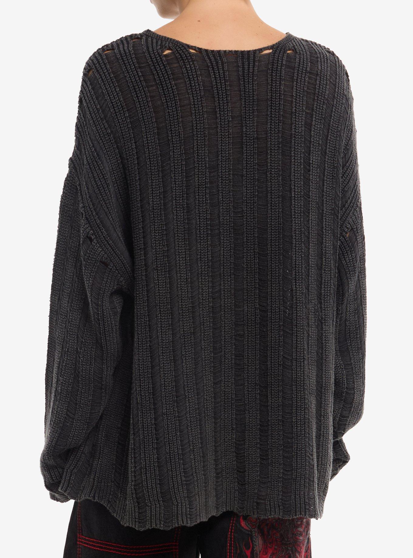 Dark Grey Needle Stitch Sweater, BLACK, alternate - view 3