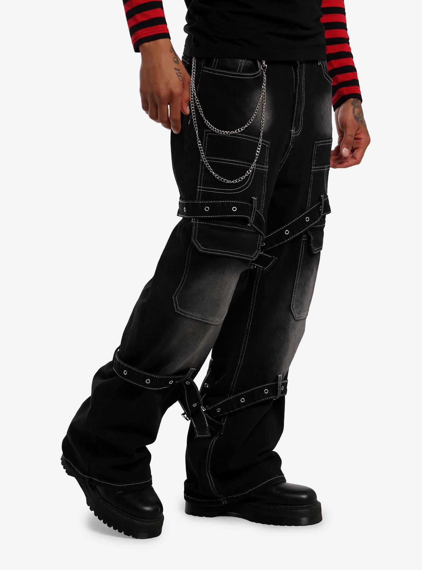 Grommet Suspender Strap Cargo Jeans With Side Chain, MULTI, alternate - view 3