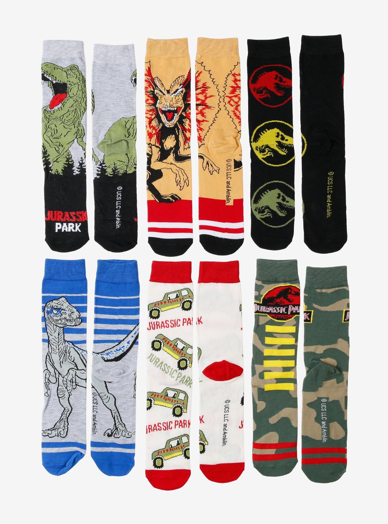 Jurassic Park Dinosaur Icons Crew Socks 6 Pair, , hi-res