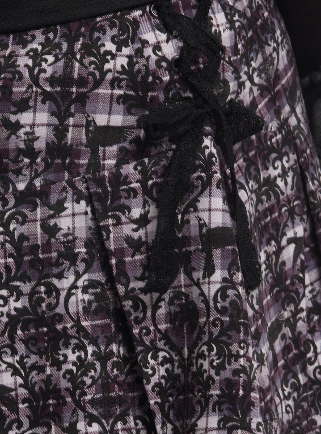 Cosmic Aura Purple Plaid Filigree Print Ribbon Skirt Plus Size, MULTI, alternate - view 3