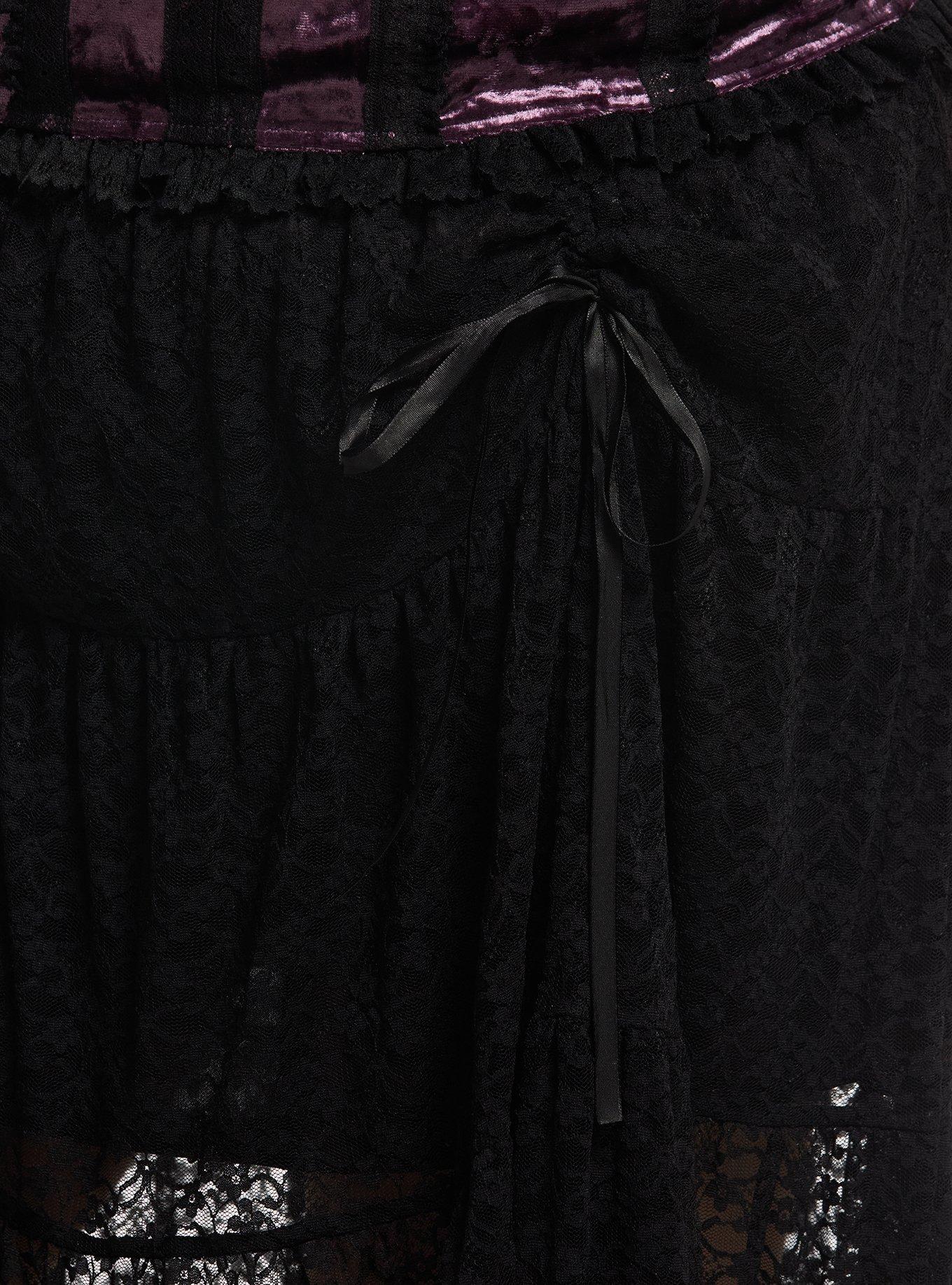 Cosmic Aura Black Lace Ribbon Layered Maxi Skirt Plus Size, MULTI, alternate - view 3