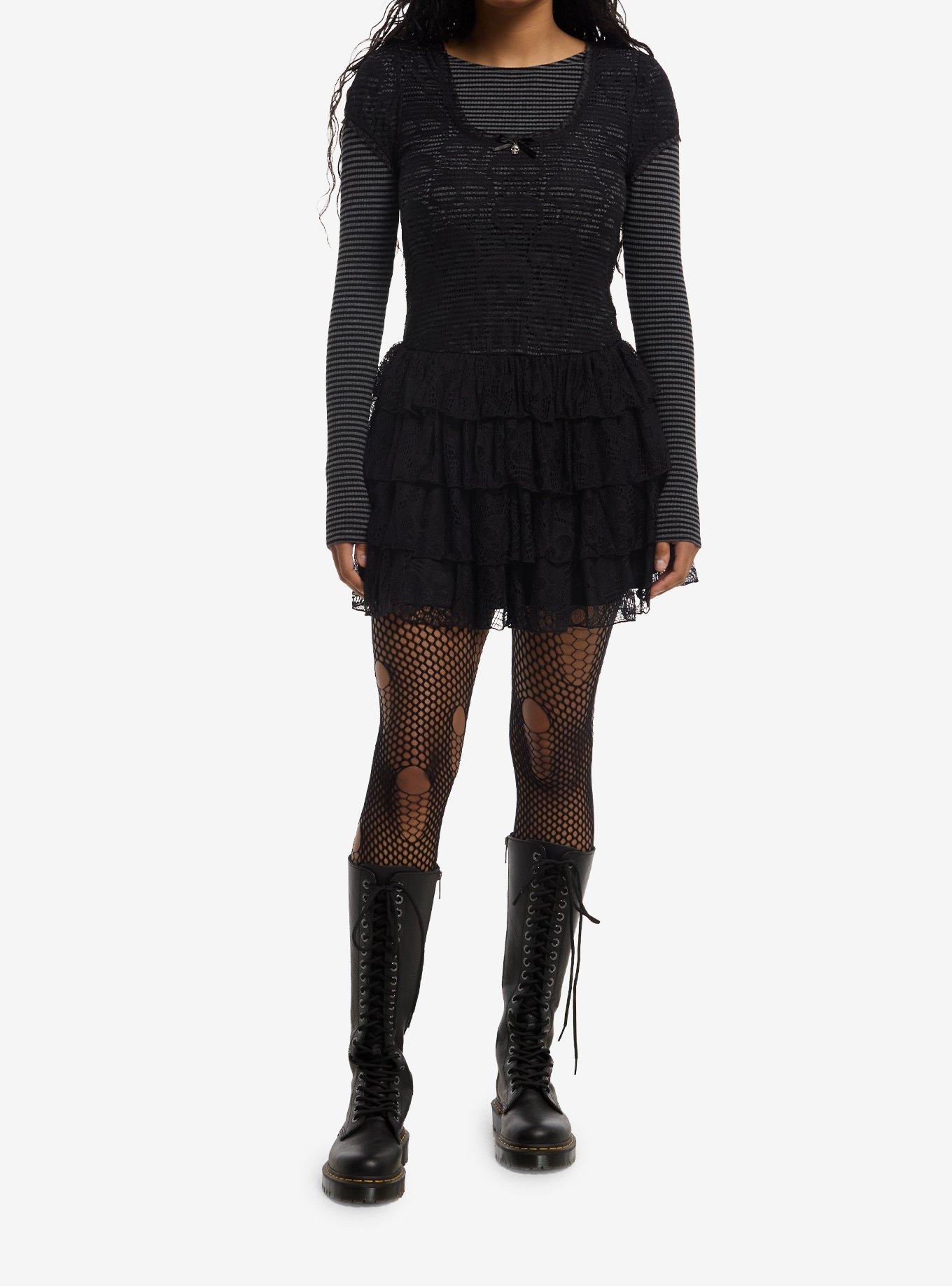 Social Collision Skull Lace Twofer Dress, , hi-res
