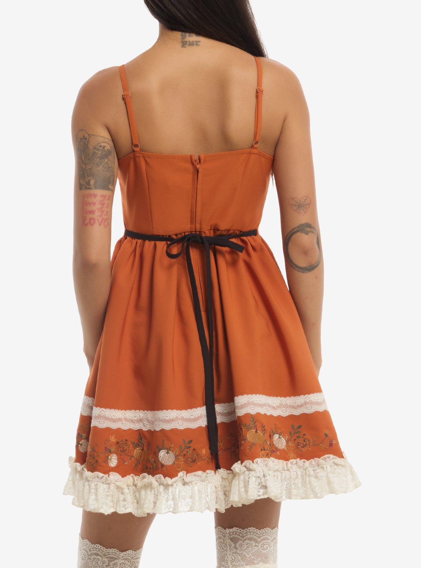 Thorn & Fable Pumpkin Embroidered Lace Cami Dress, MULTI, alternate - view 3