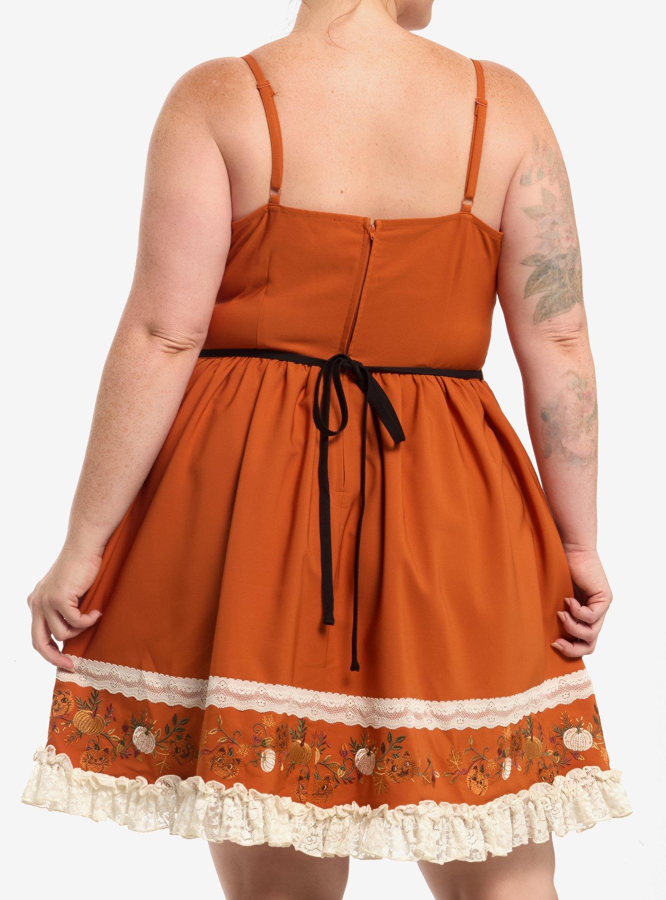 Thorn & Fable Pumpkin Embroidered Lace Cami Dress Plus Size, MULTI, alternate - view 3