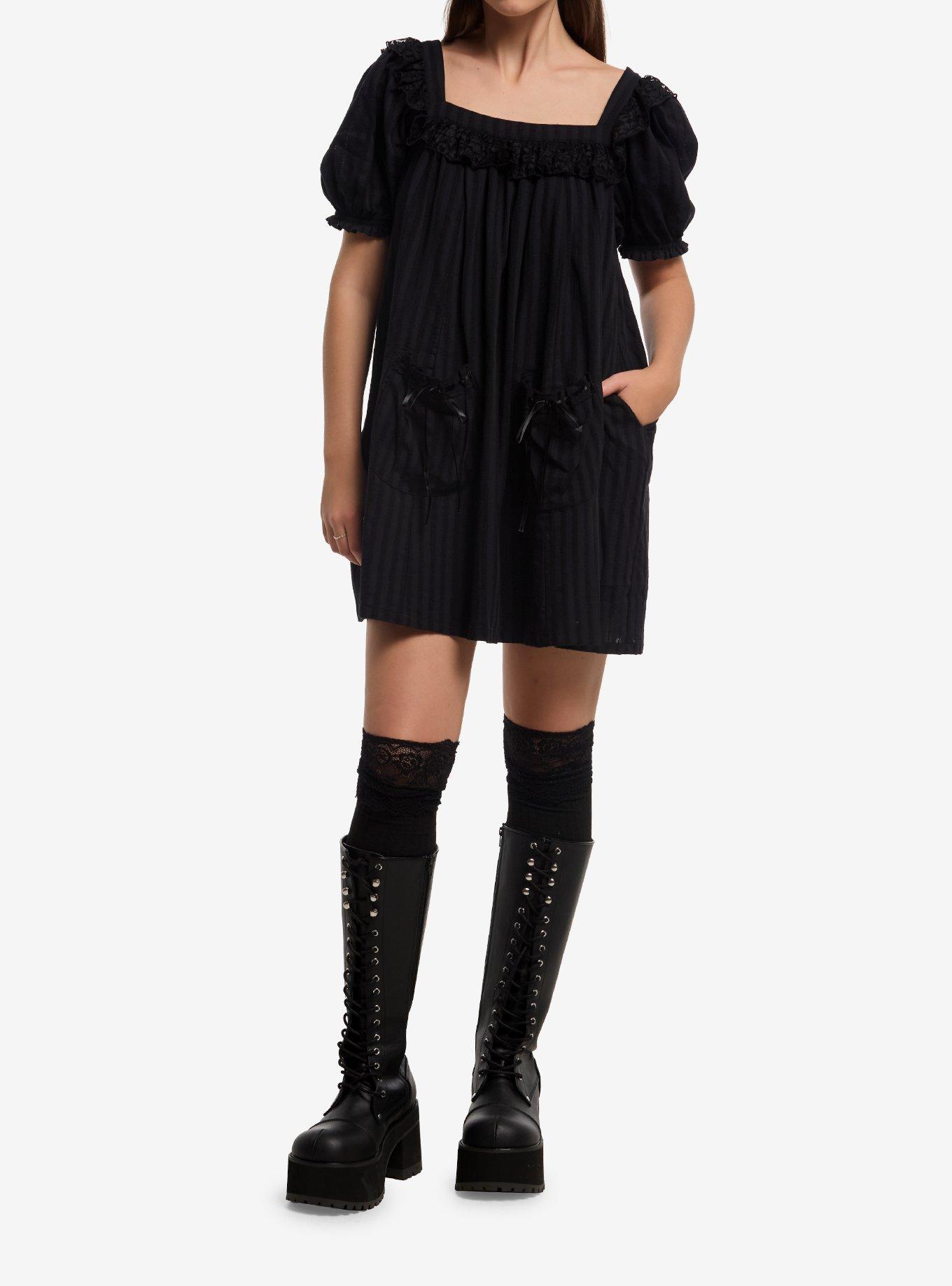Thorn & Fable Black Lace Ruffle Babydoll Dress, , hi-res