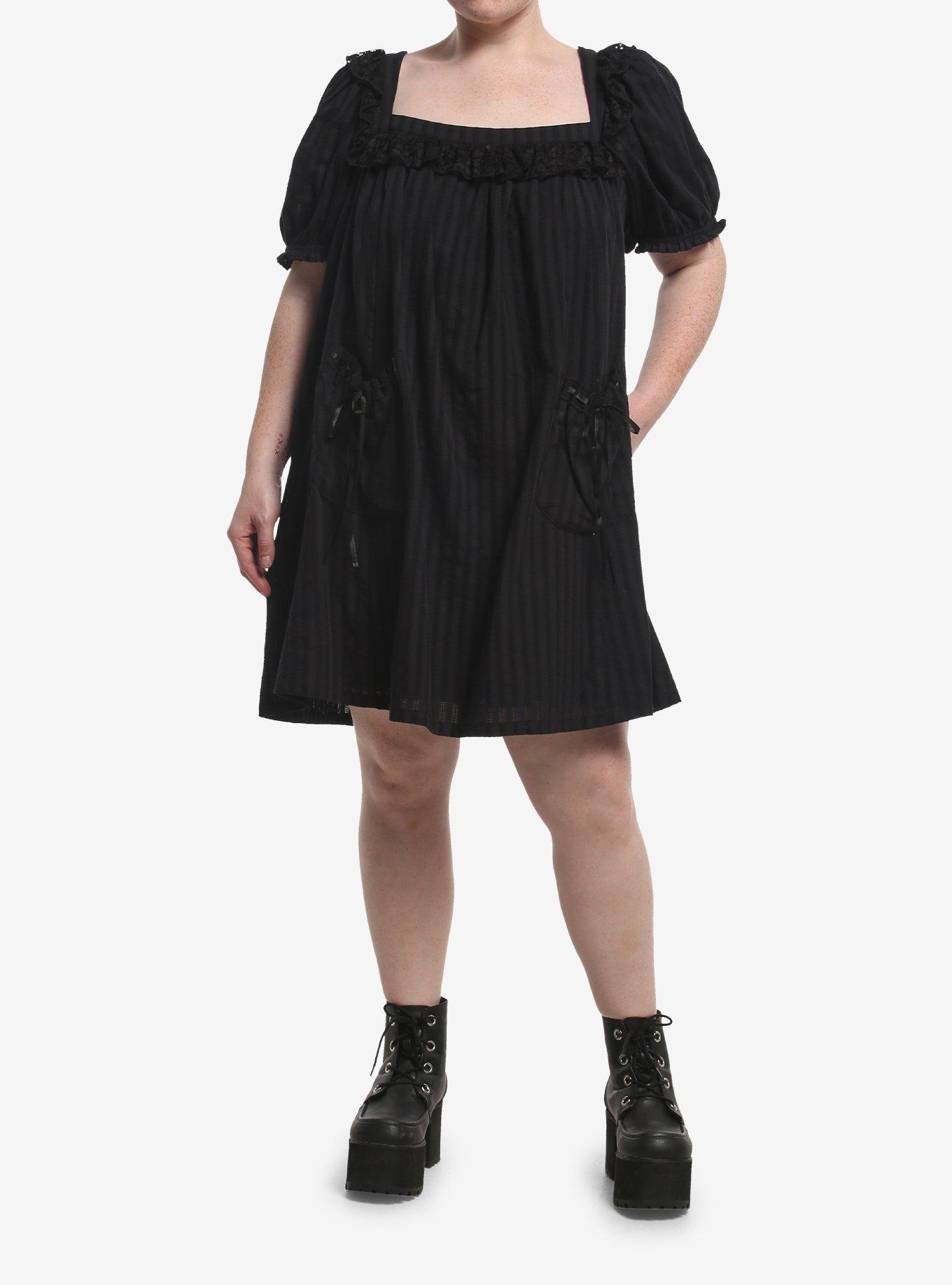 Thorn & Fable Black Lace Ruffle Babydoll Dress Plus Size, , hi-res